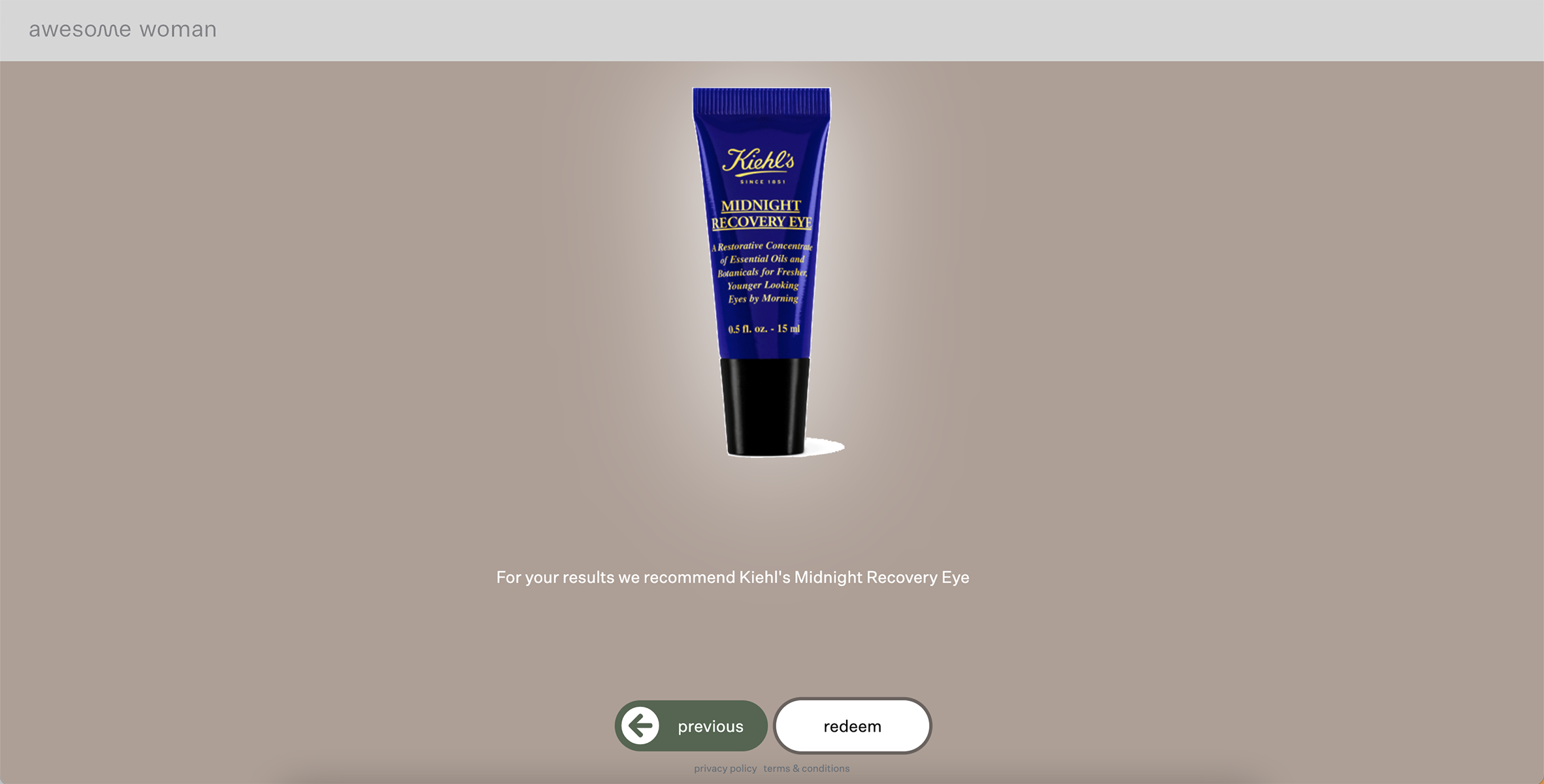 screenshot of the recommended eye cream