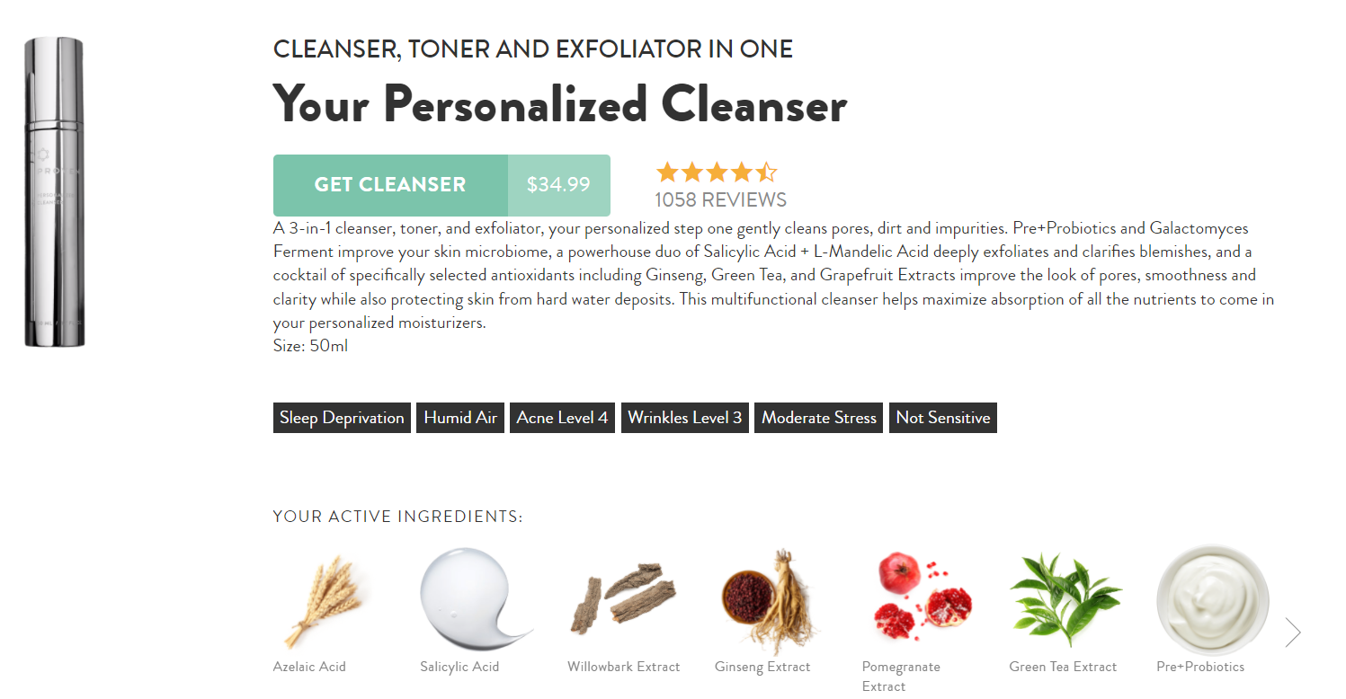 screenshot of proven skincare cleanser