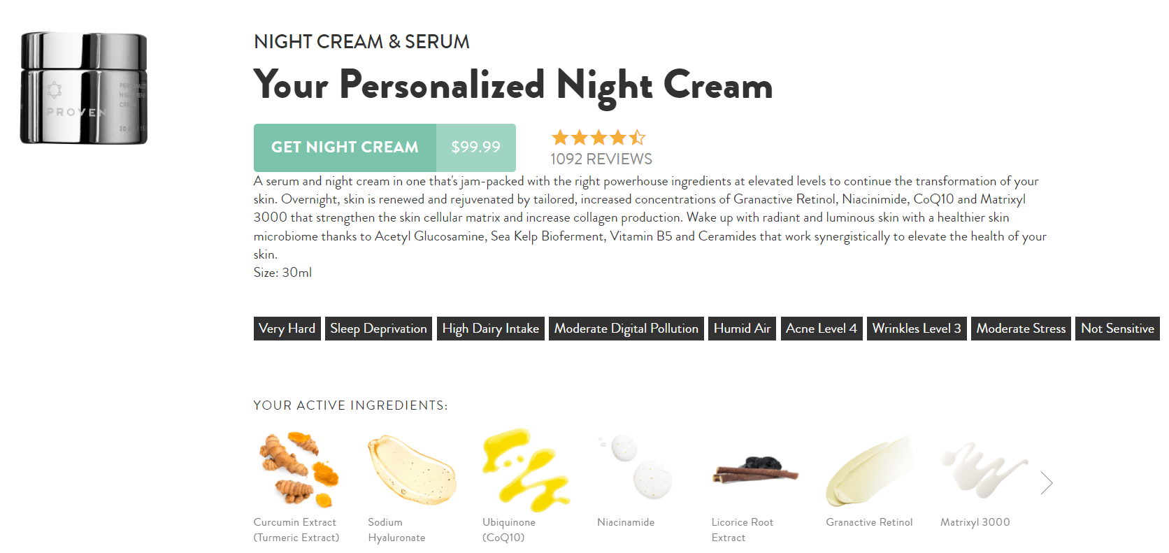 screenshot of proven skincare night cream