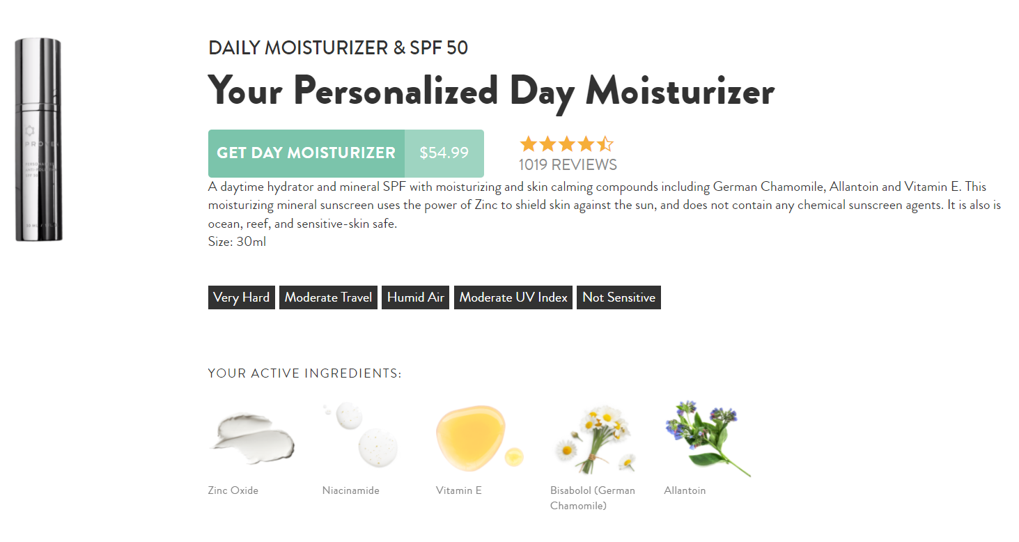 screenshot of proven skincare day moisturizer