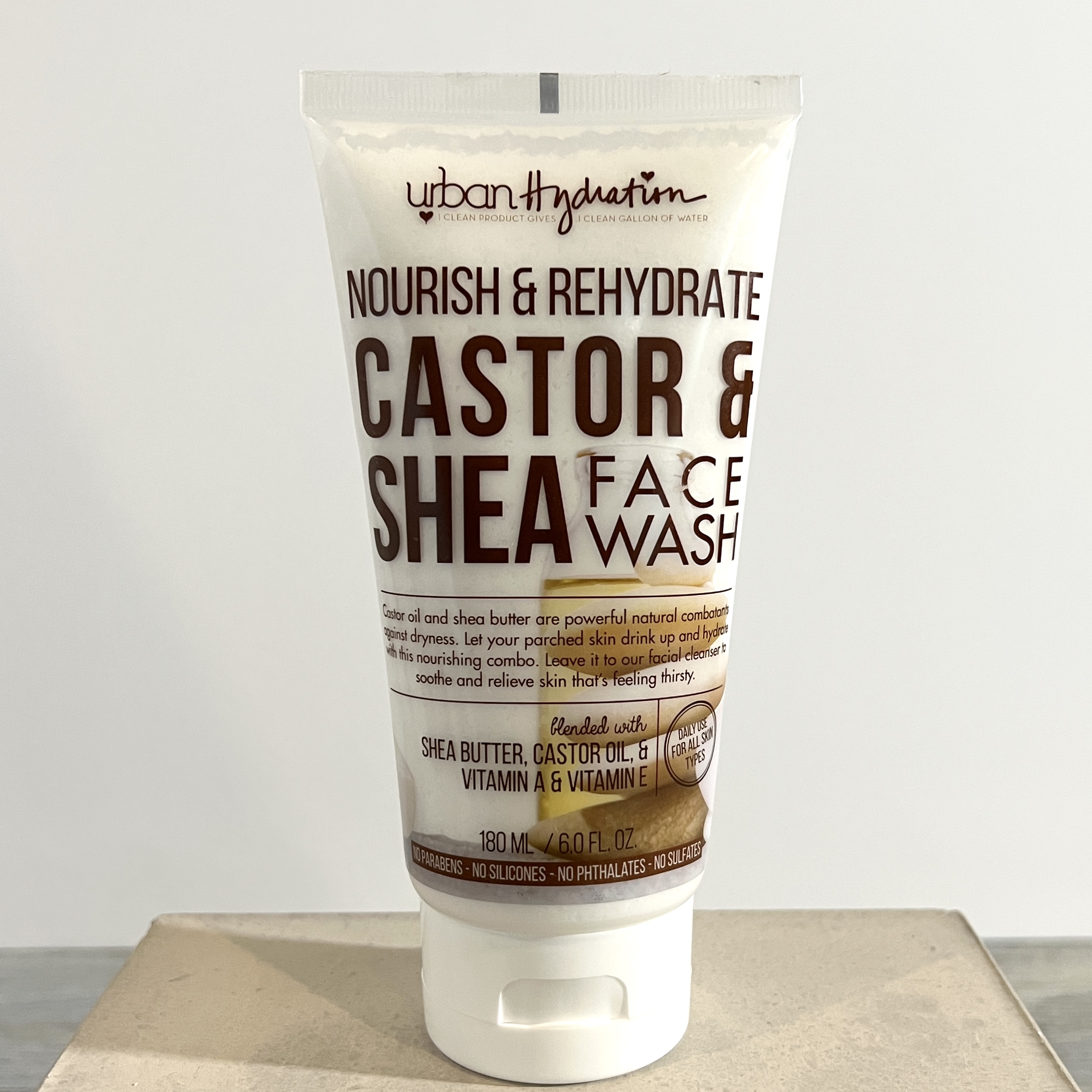 Front of Urban Hydration Castor and Shea Face Wash for Cocotique February 2022