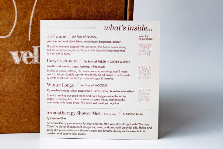 candle descriptions card