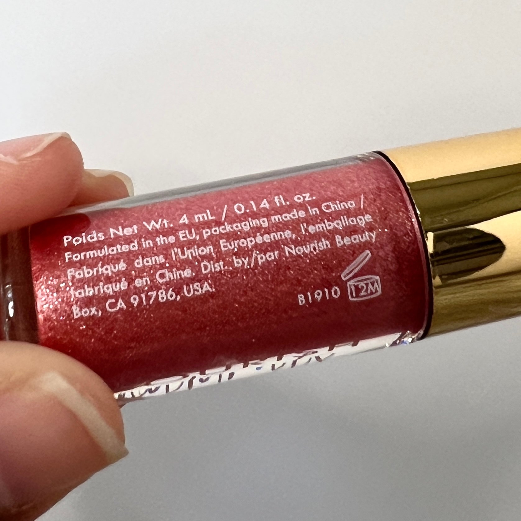 Back of Nourish Naturals Vegan Lip Gloss for Nourish Beauty Box April 2022