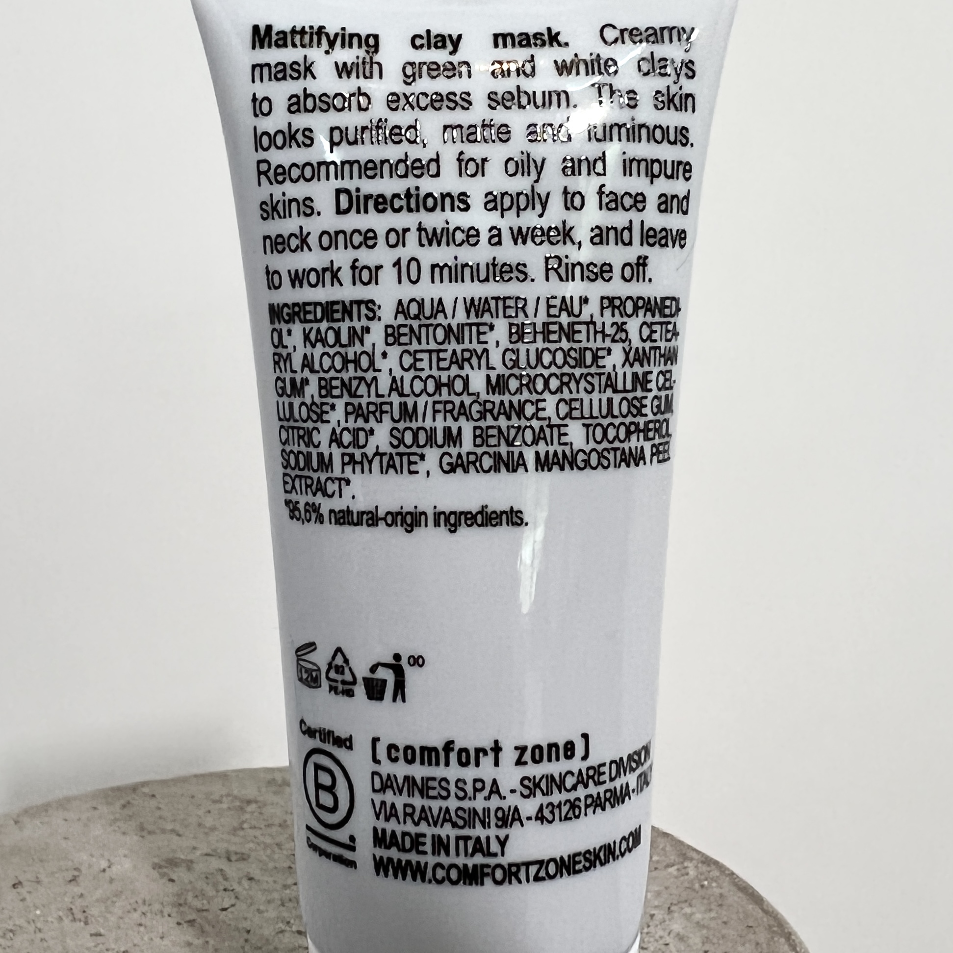 Back of Comfort Zone Active Pureness Mask for Birchbox March 2022