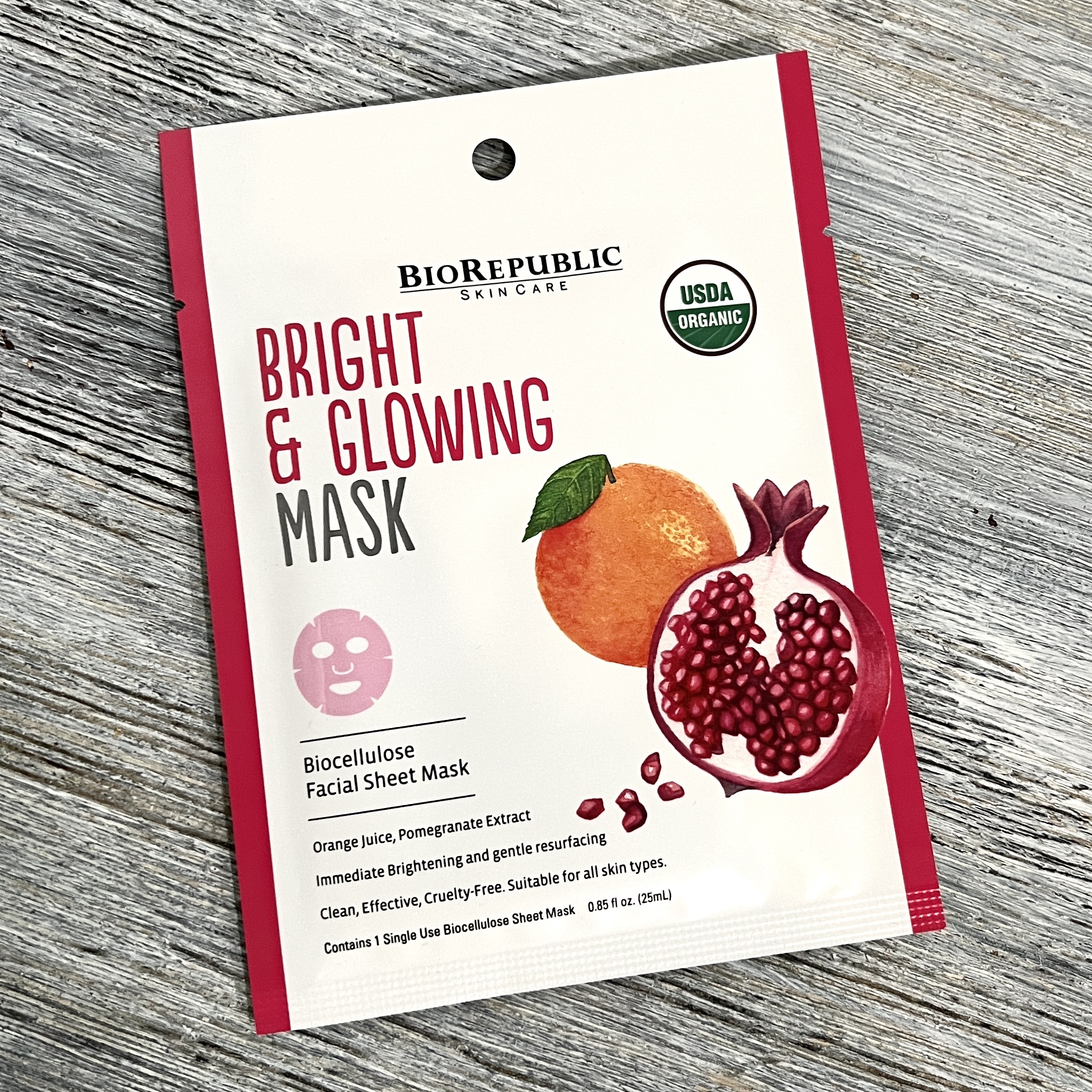 Front of BioRepublic Sheet Mask for Cocotique March 2022