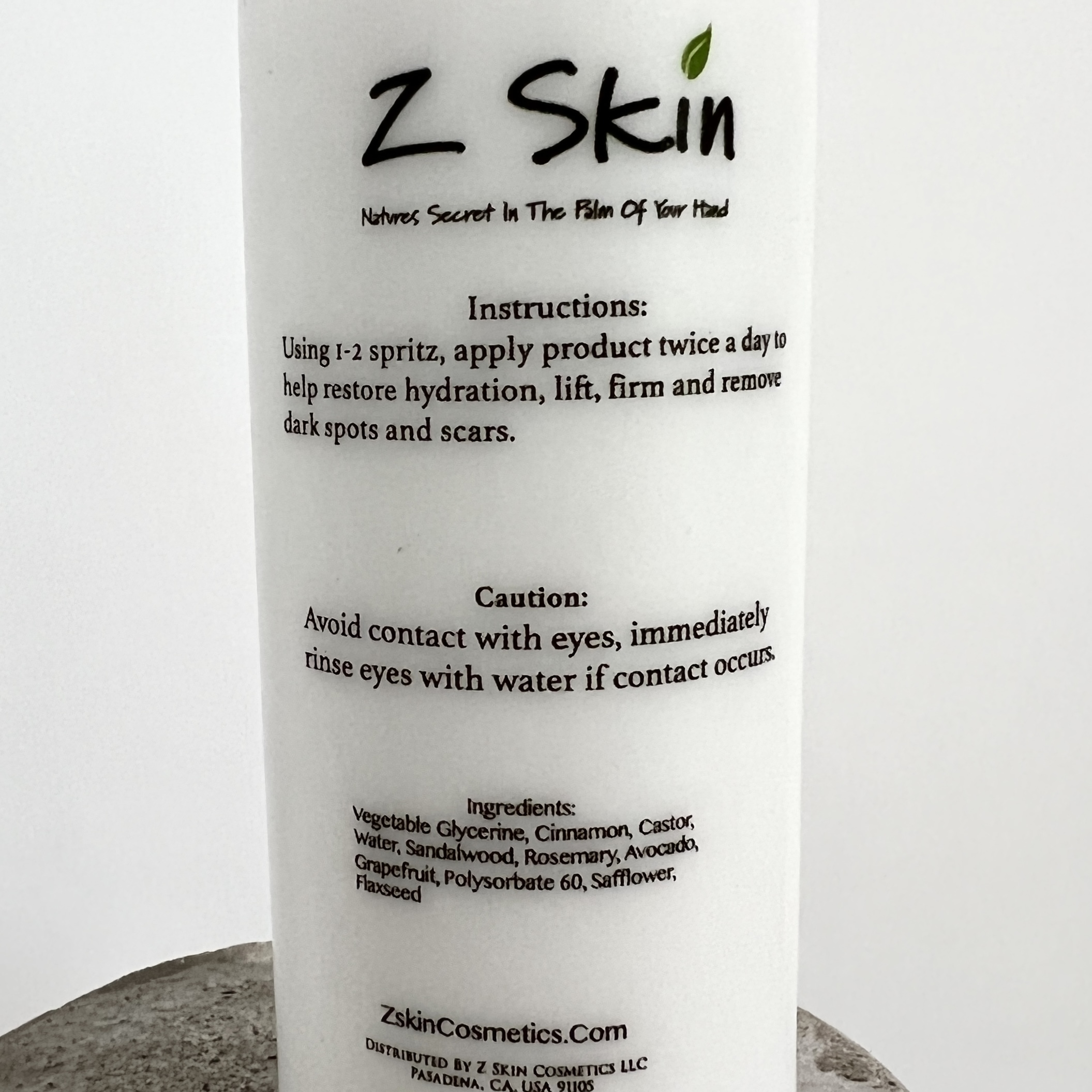 Back of Z Skin Hydrating Spray for Cocotique March 2022