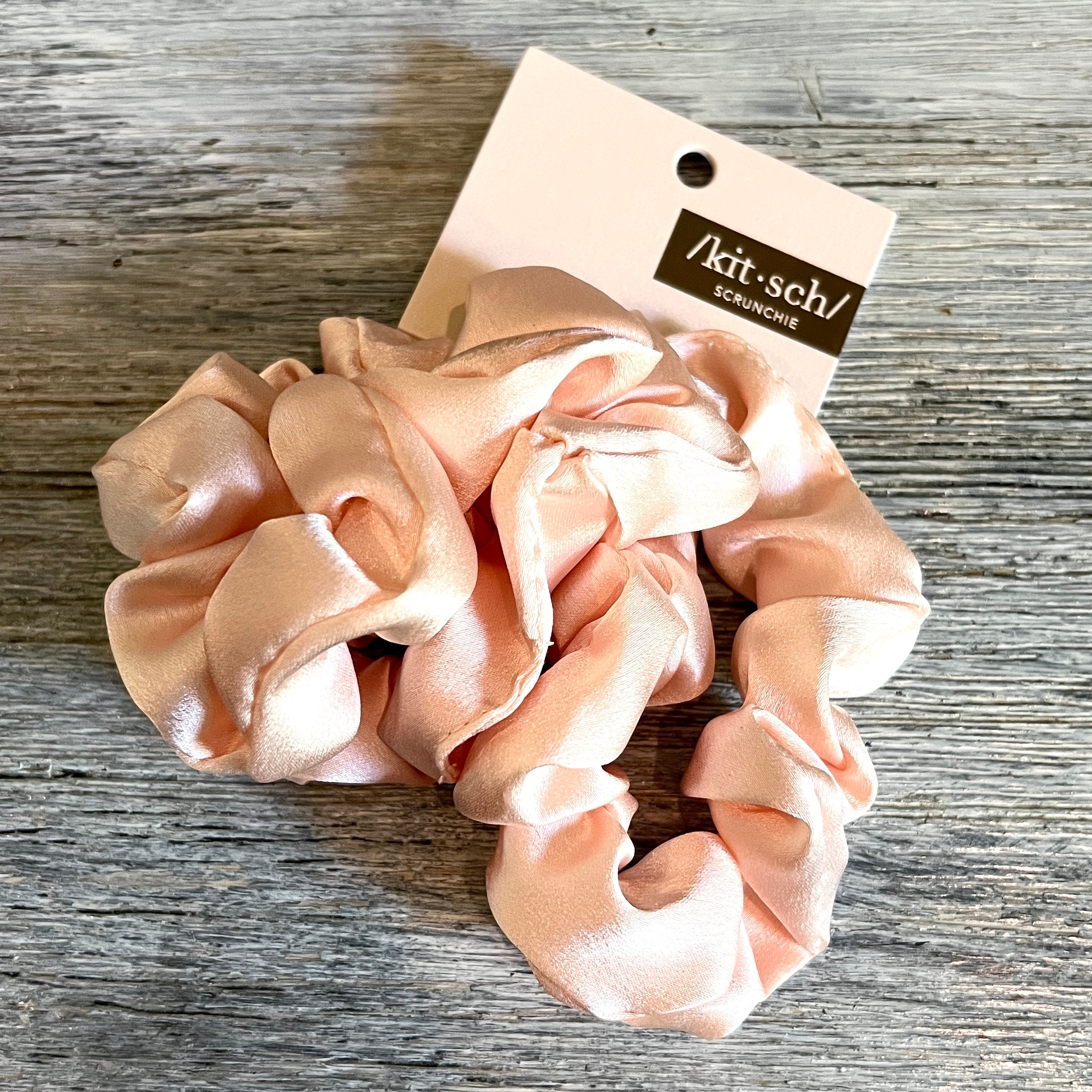 Front of Kitsch Satin Scrunchies for GlossyBox April 2022