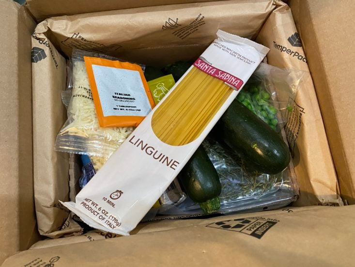 box of ingredients for an EveryPlate meal kit delivery