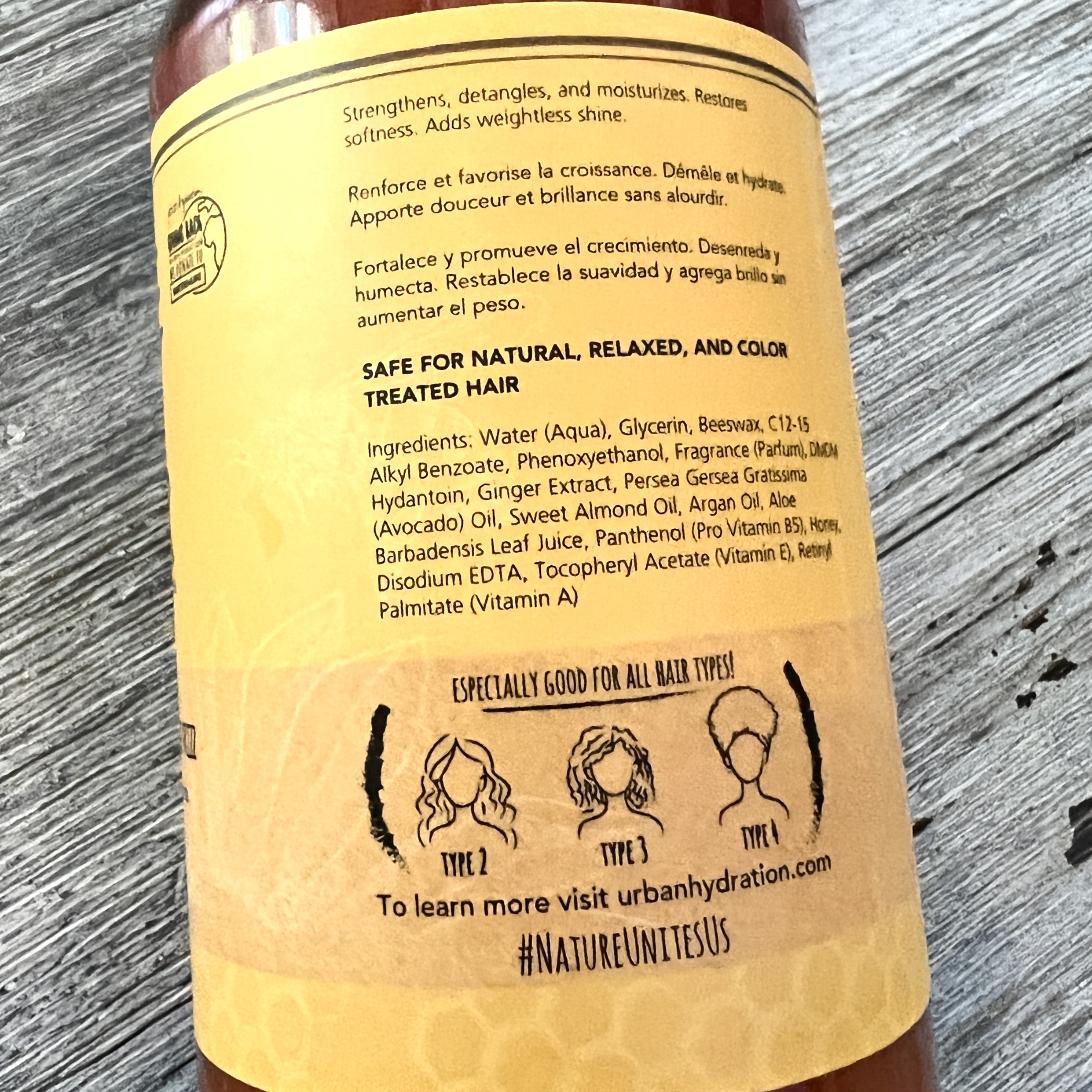 Back of Urban Hydration Honey Health and Repair Deep Conditioner for Cocotique April 2022