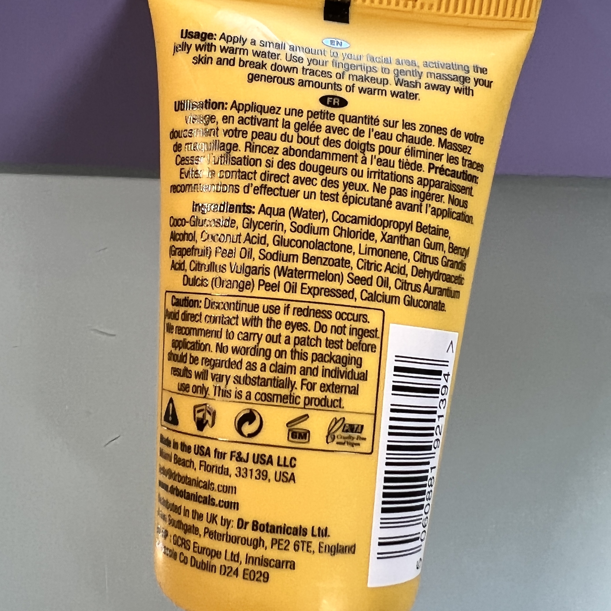 Back of Dr. Botanicals Cleanser for Birchbox May 2022