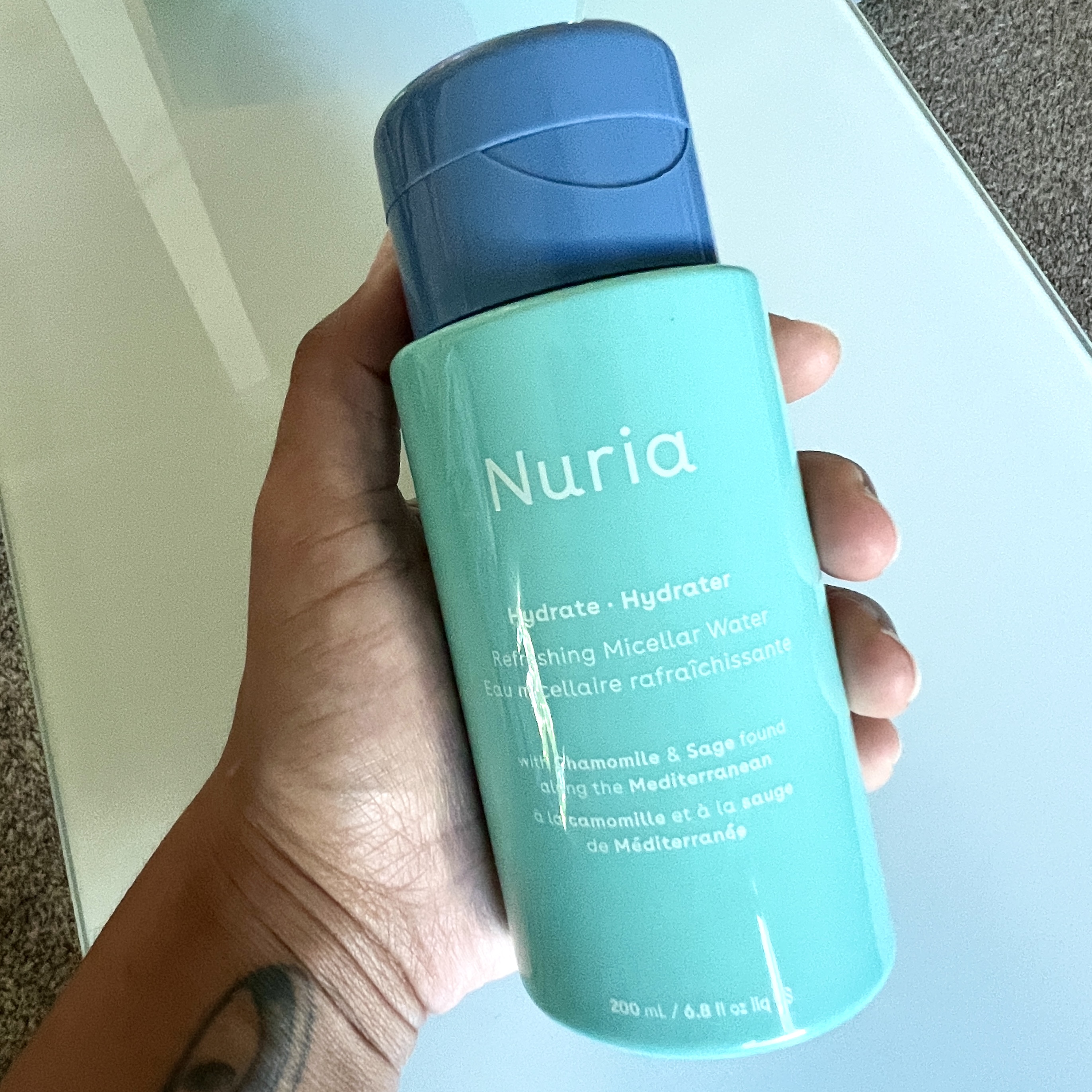 Front of Nuria Micellar Water for The Beauty Box by Bombay and Cedar April 2022