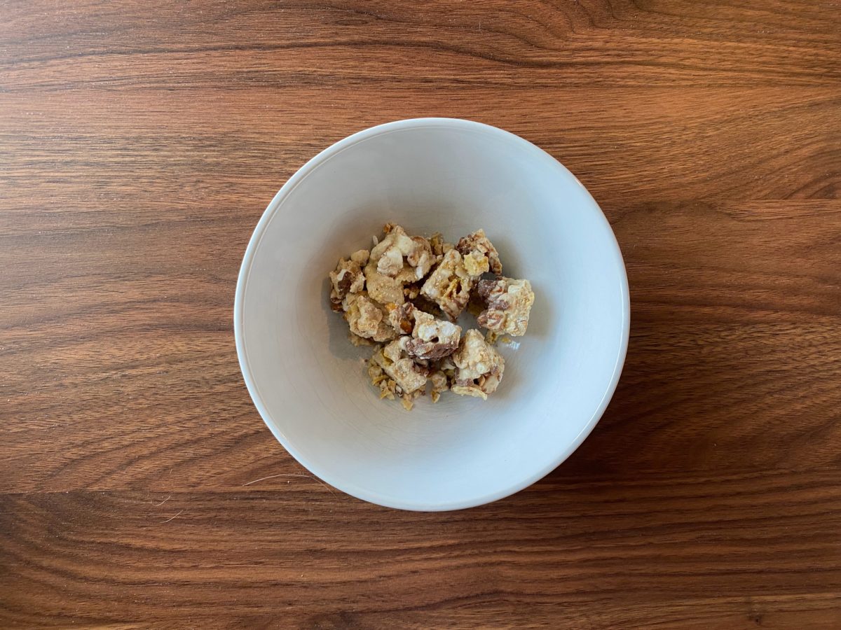 cunks and nibble snacks on a white plate