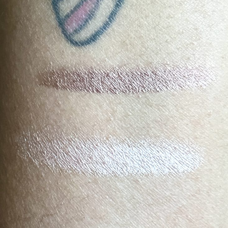Swatches of Eyeko Double Act Shadow Stick for The Beauty Box by Bombay and Cedar May 2022