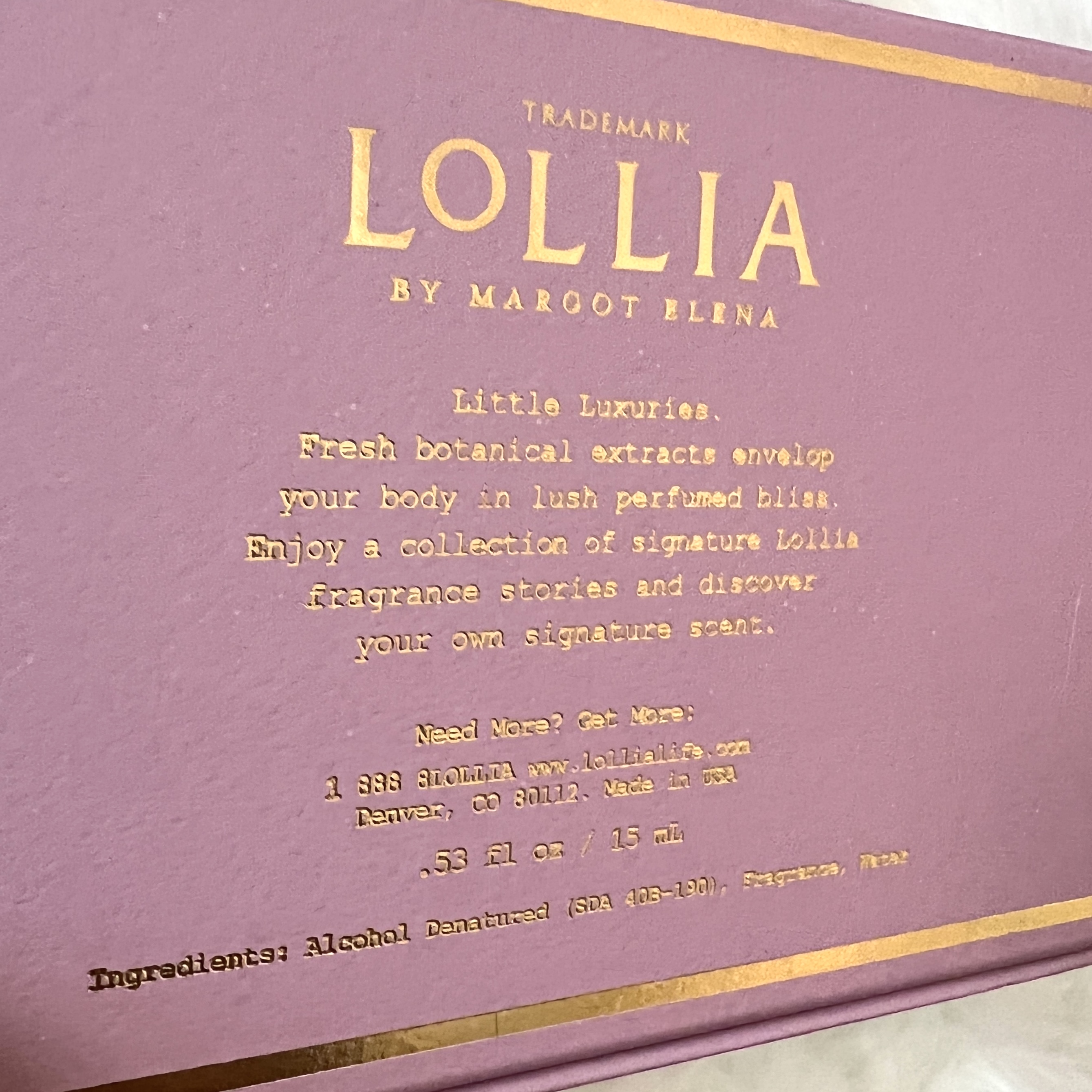 Back of Lollia Perfume for Bombay and Cedar Lifestyle May 2022