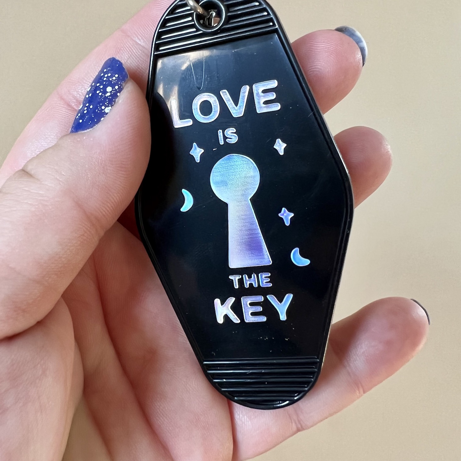 black motel style keychain, plastic