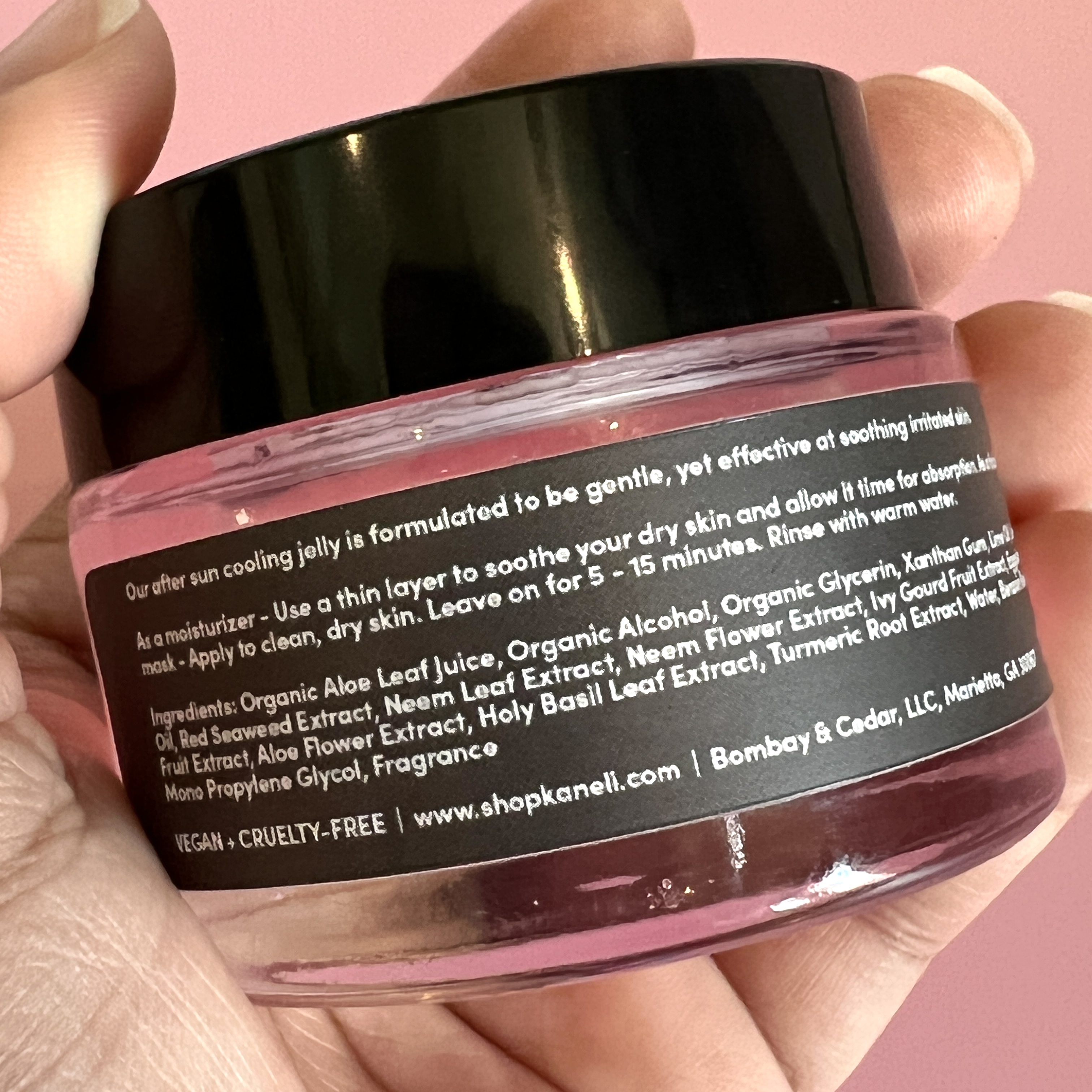 Back of Kaneli After Sun Cooling Jelly for The Beauty Box by Bombay and Cedar June 2022