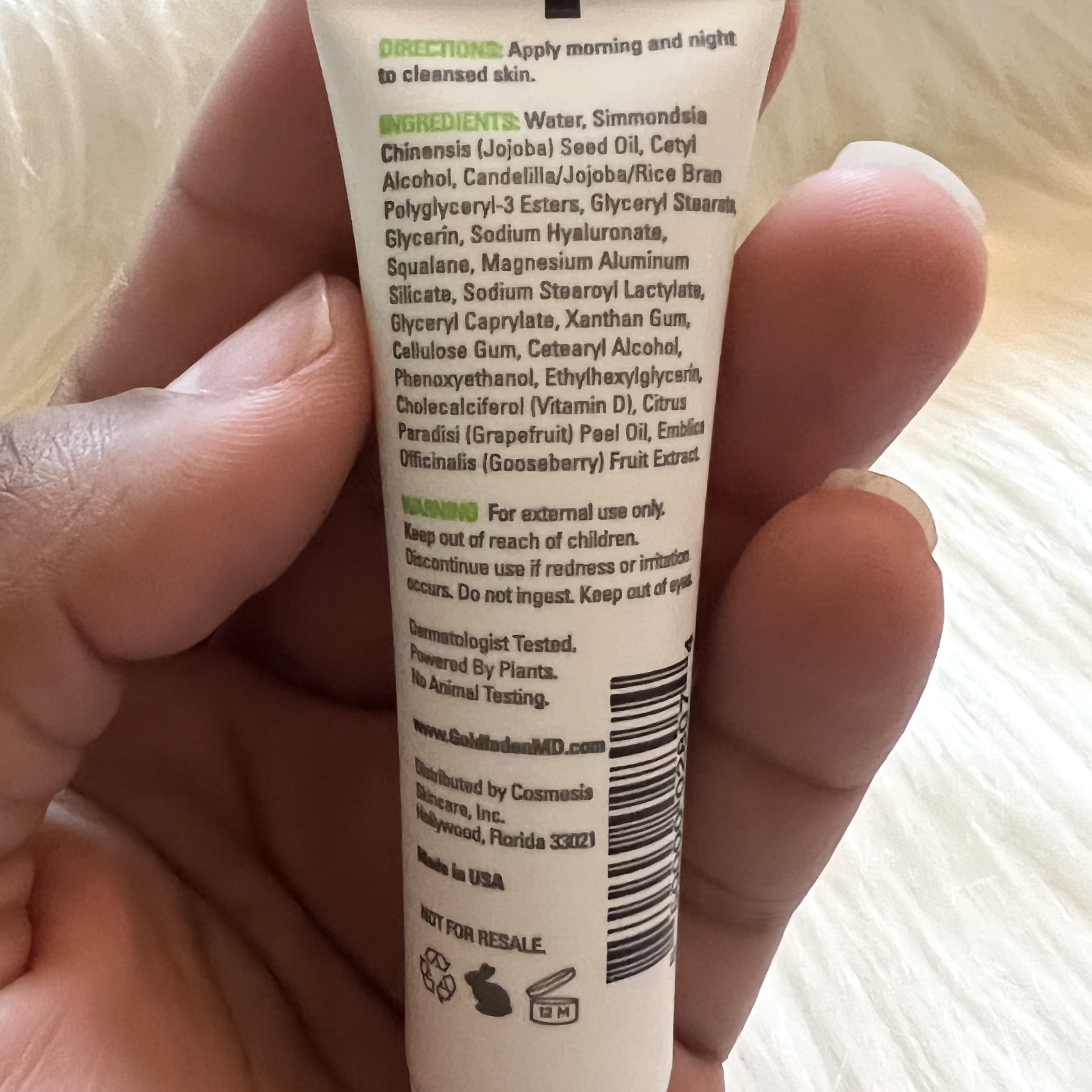 Back of Goldfaden MD Daily Moisturizer for Ipsy Glam Bag July 2022