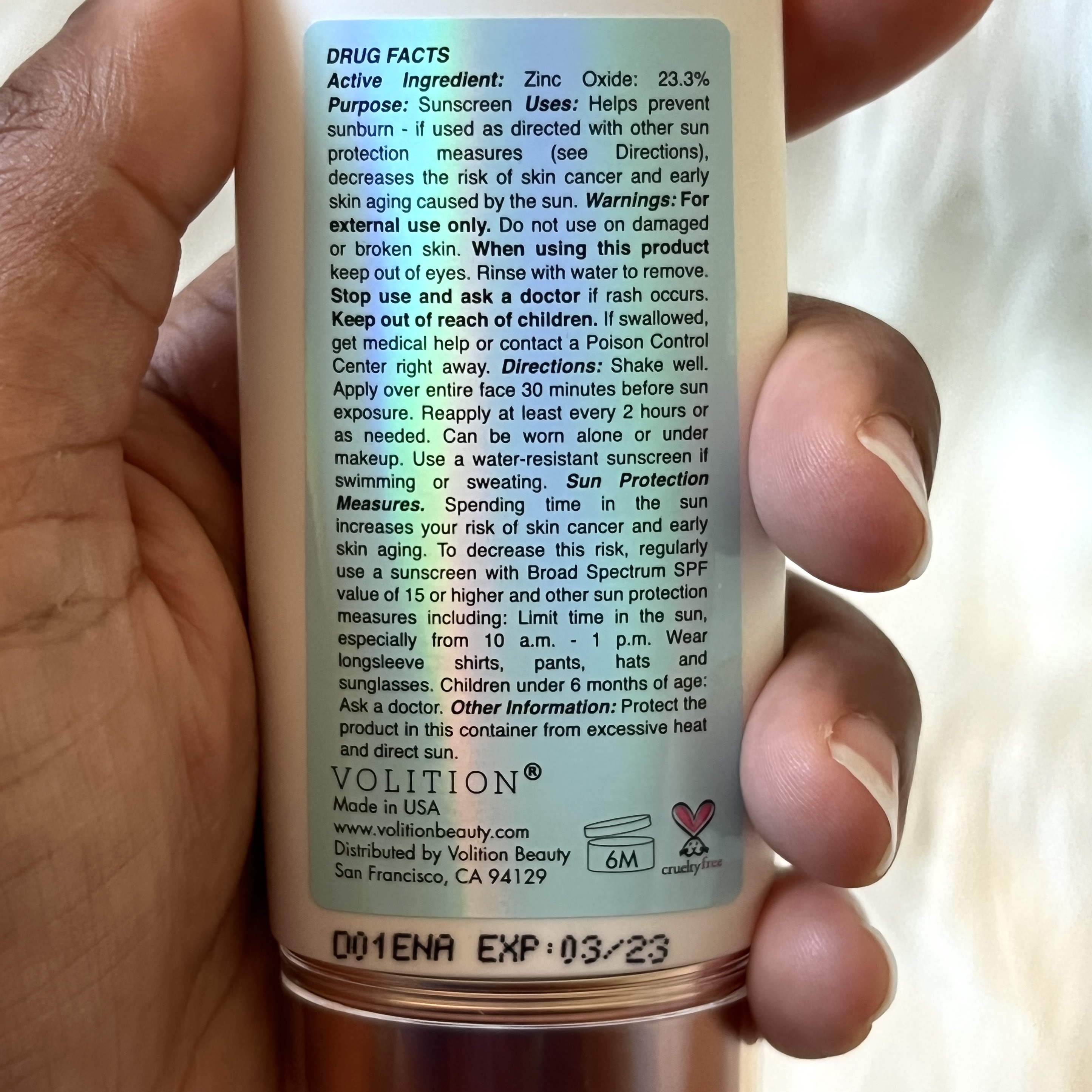 Back of Volition Sunscreen for GlossyBox x Flat Lay Co. Limited Edition