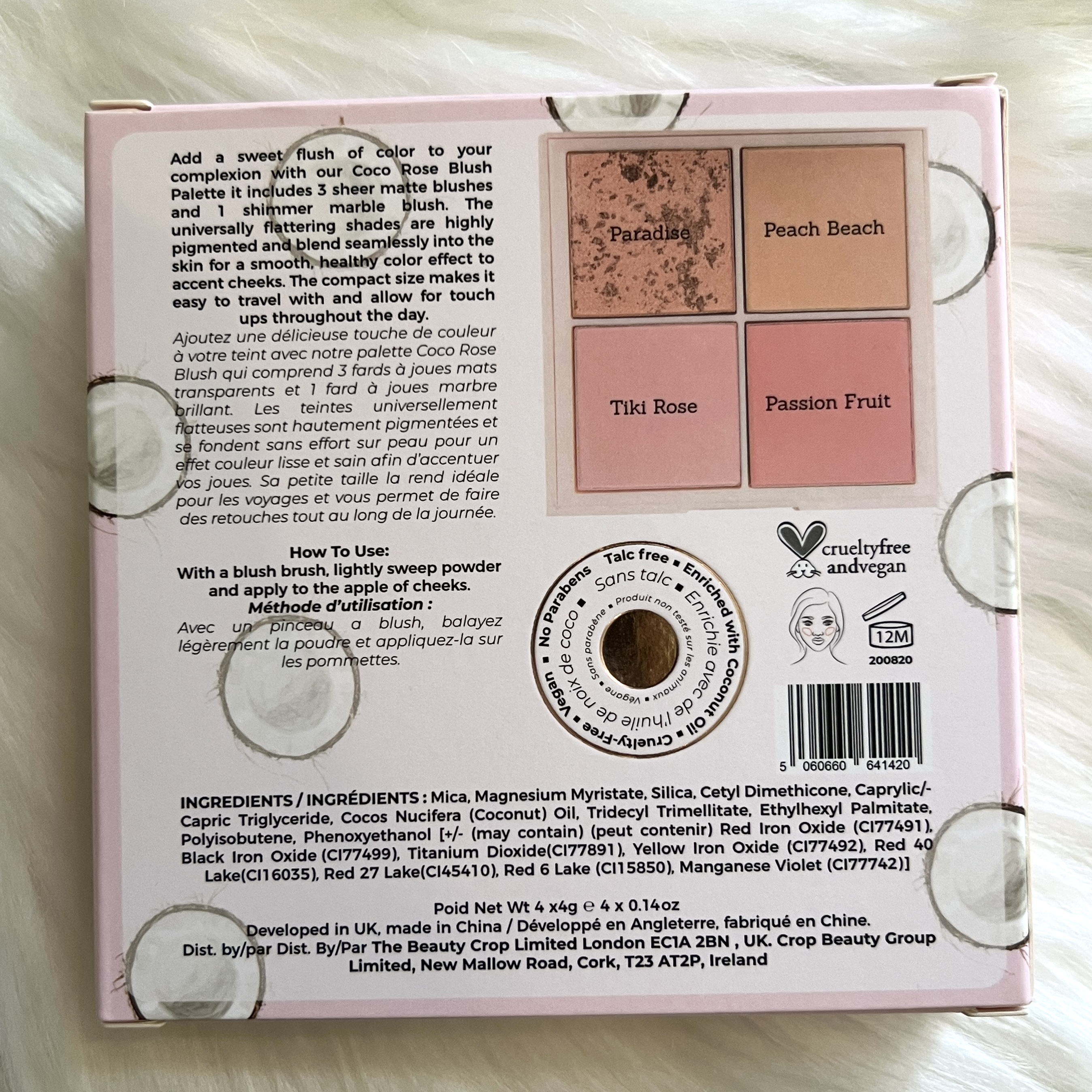 Back of Blush Palette for The Beauty Box by Bombay and Cedar July 2022