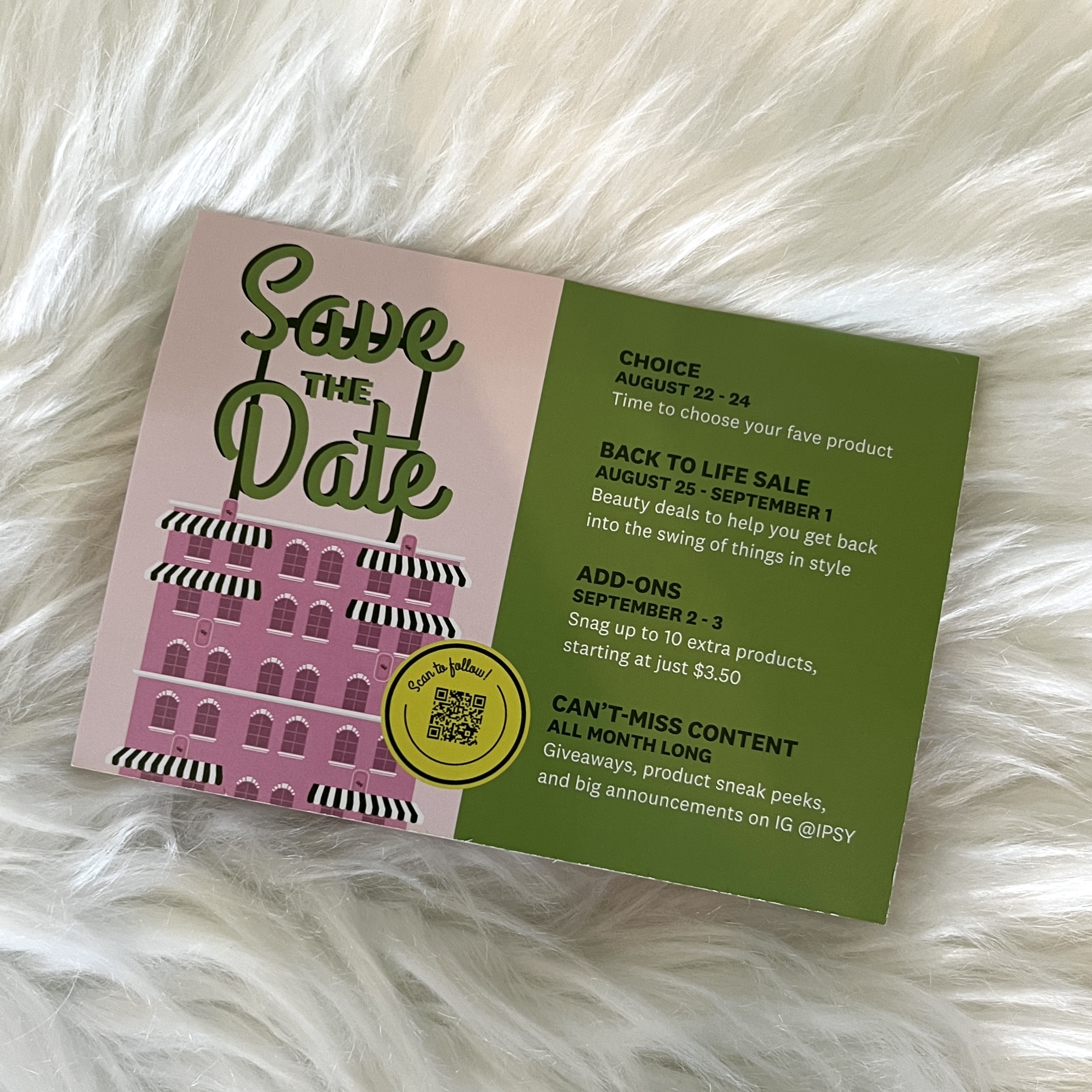 Back of Card for Ipsy Glam Bag August 2022