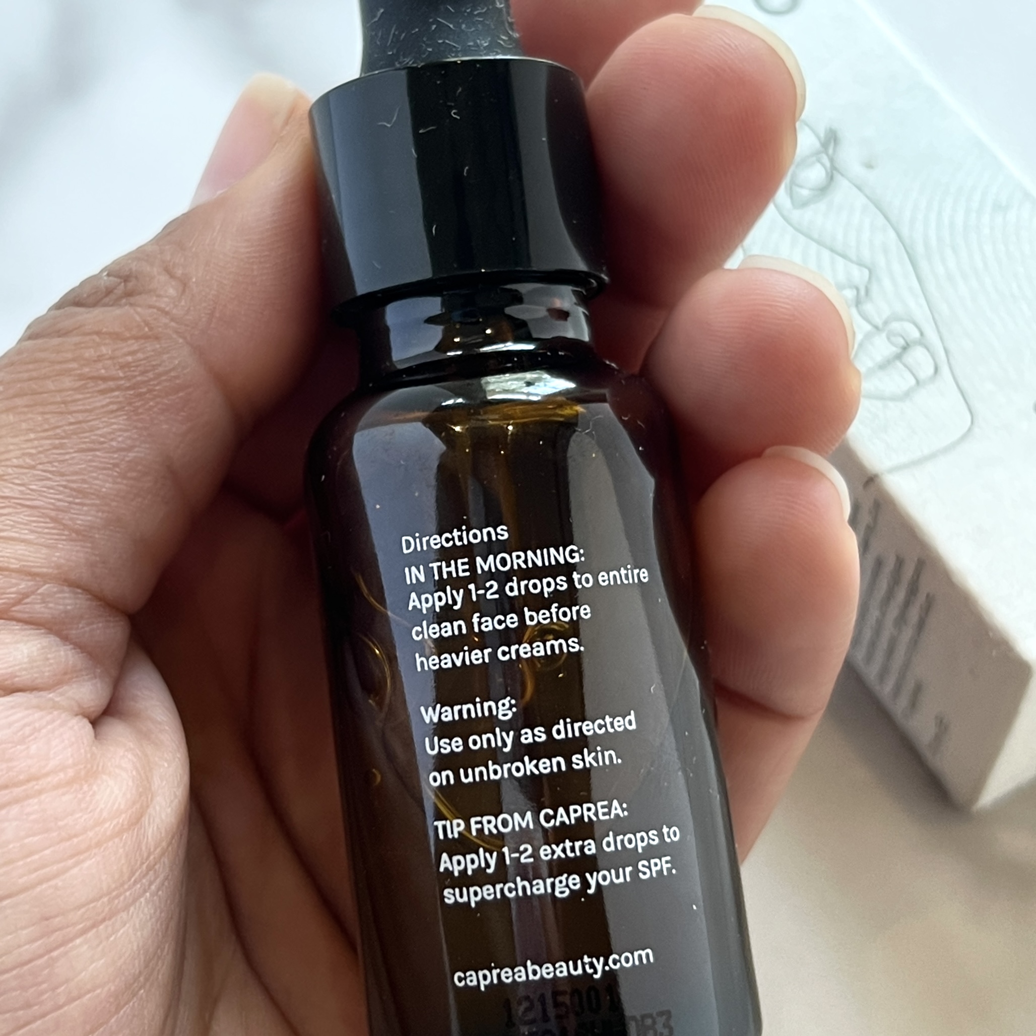 Back of Caprea Shield Serum for Nourish Beauty Box September 2022