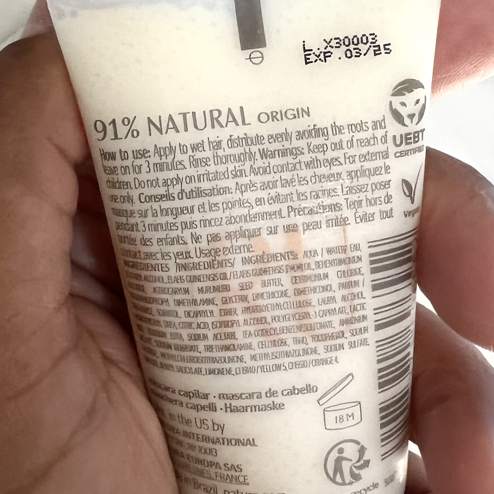 Back of Natura Ekos Restoring Hair Mask for GlossyBox September 2022