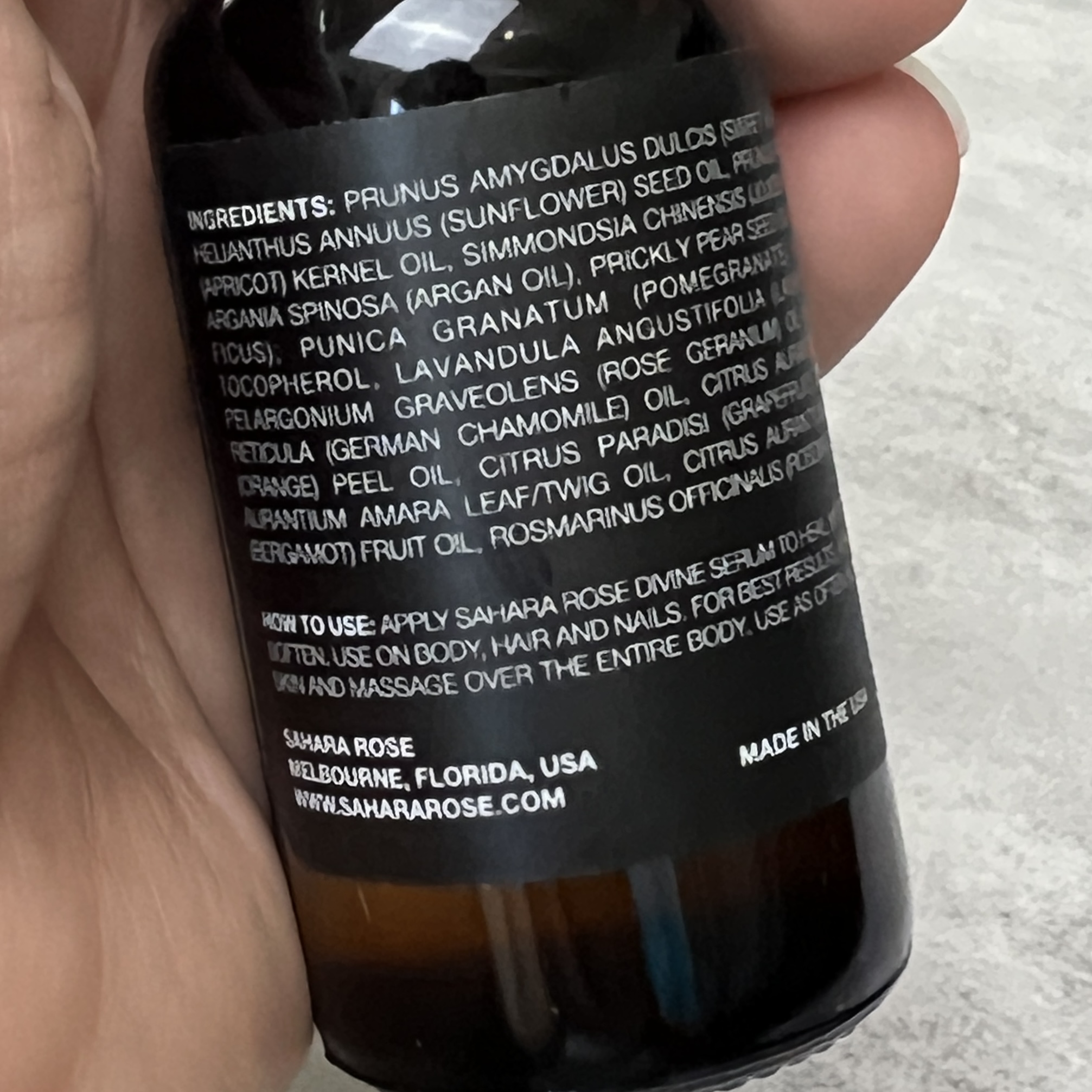 Back of Sahara Rose Serum for Nourish Beauty Box October 2022