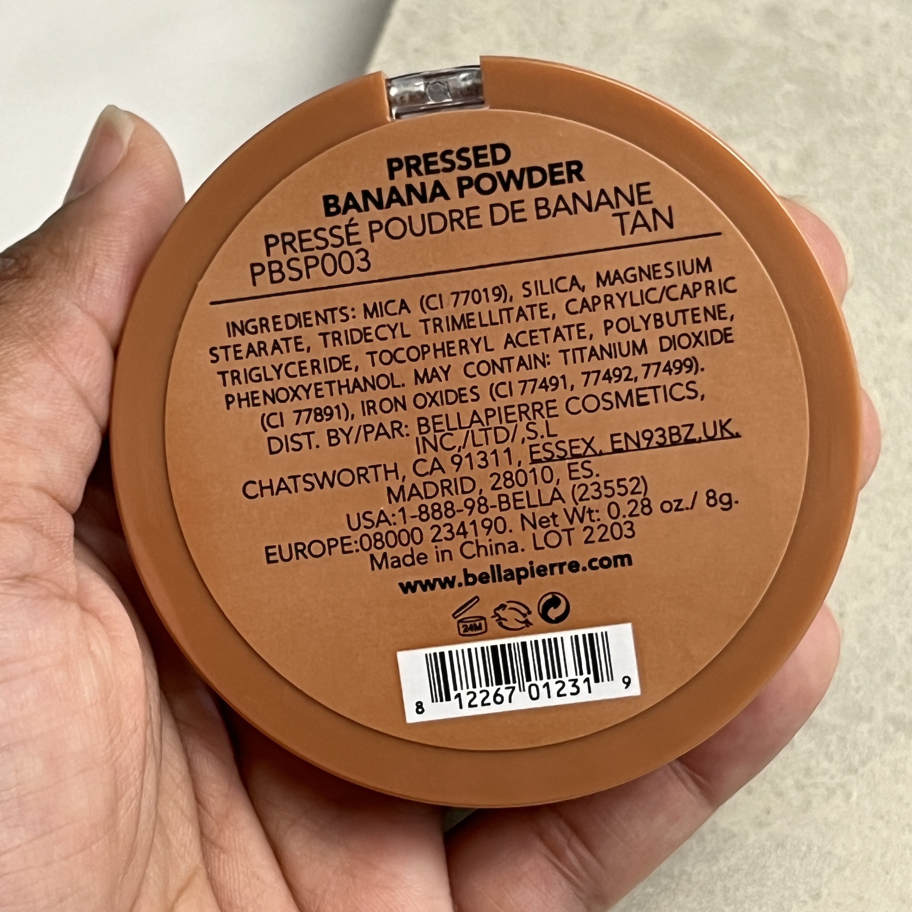 Back of Bellapierre Cosmetics Banana Powder for Ipsy Glam Bag September 2022