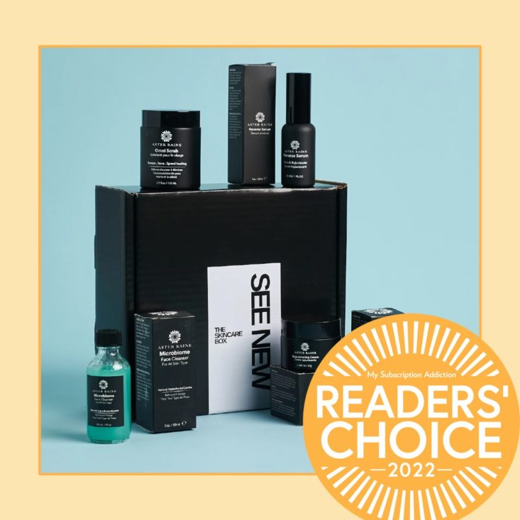 Seen New Skincare example box, winner of the best skincare subscription category.
