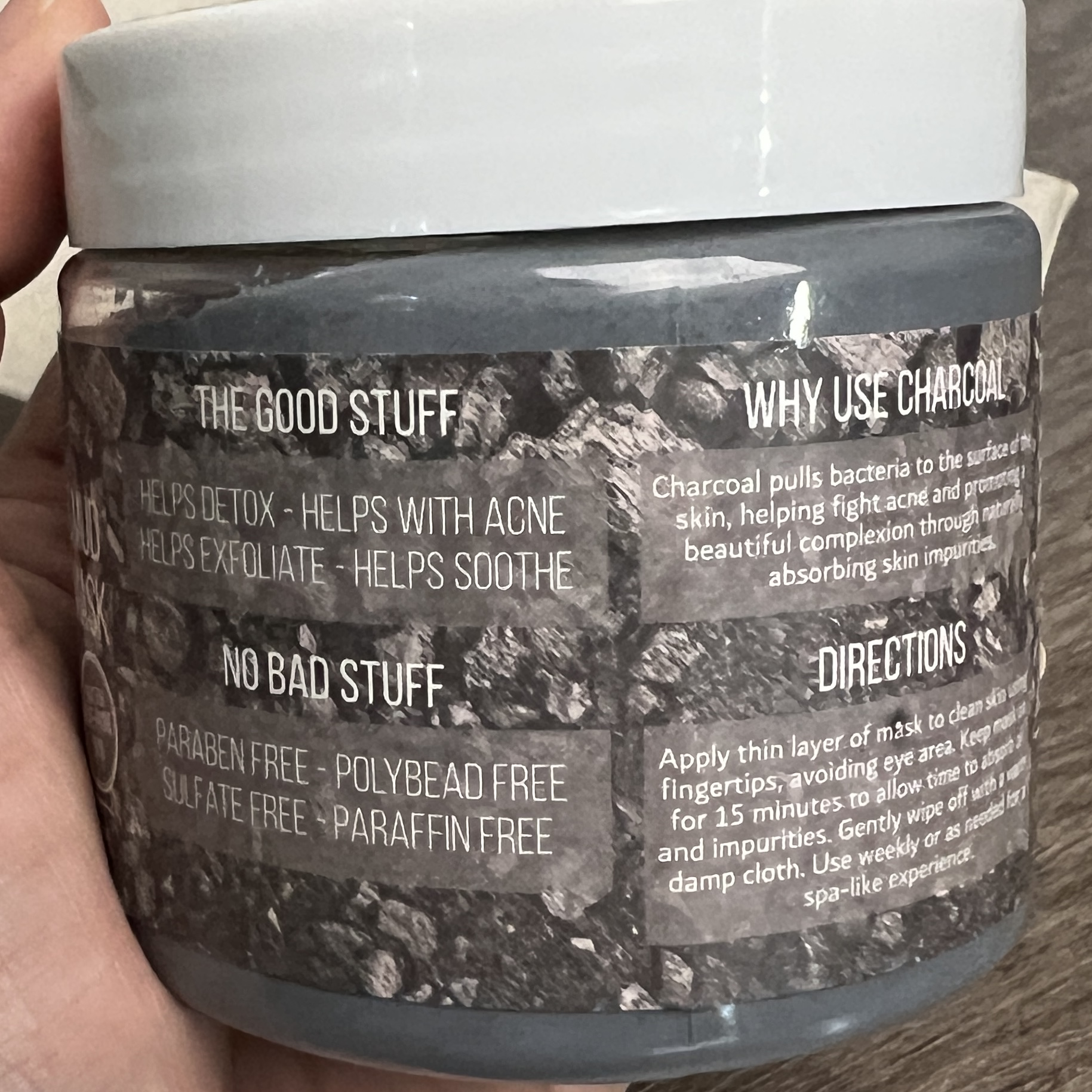 Back of Urban Hydration Charcoal Whipped Mud Facial Mask for Cocotique September 2022