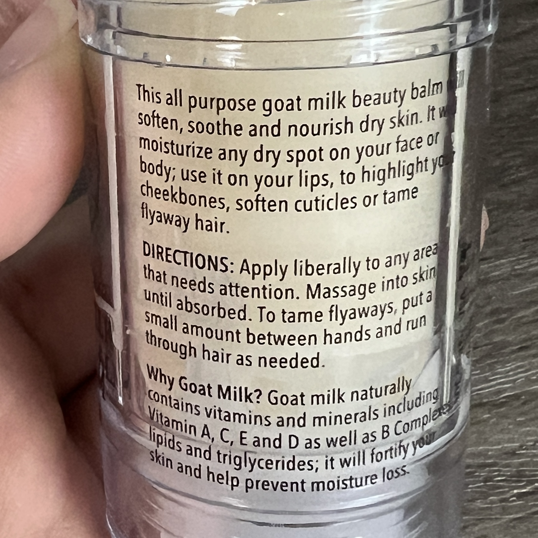 Back of Dionis Goat Milk Beauty Balm for Cocotique October 2022