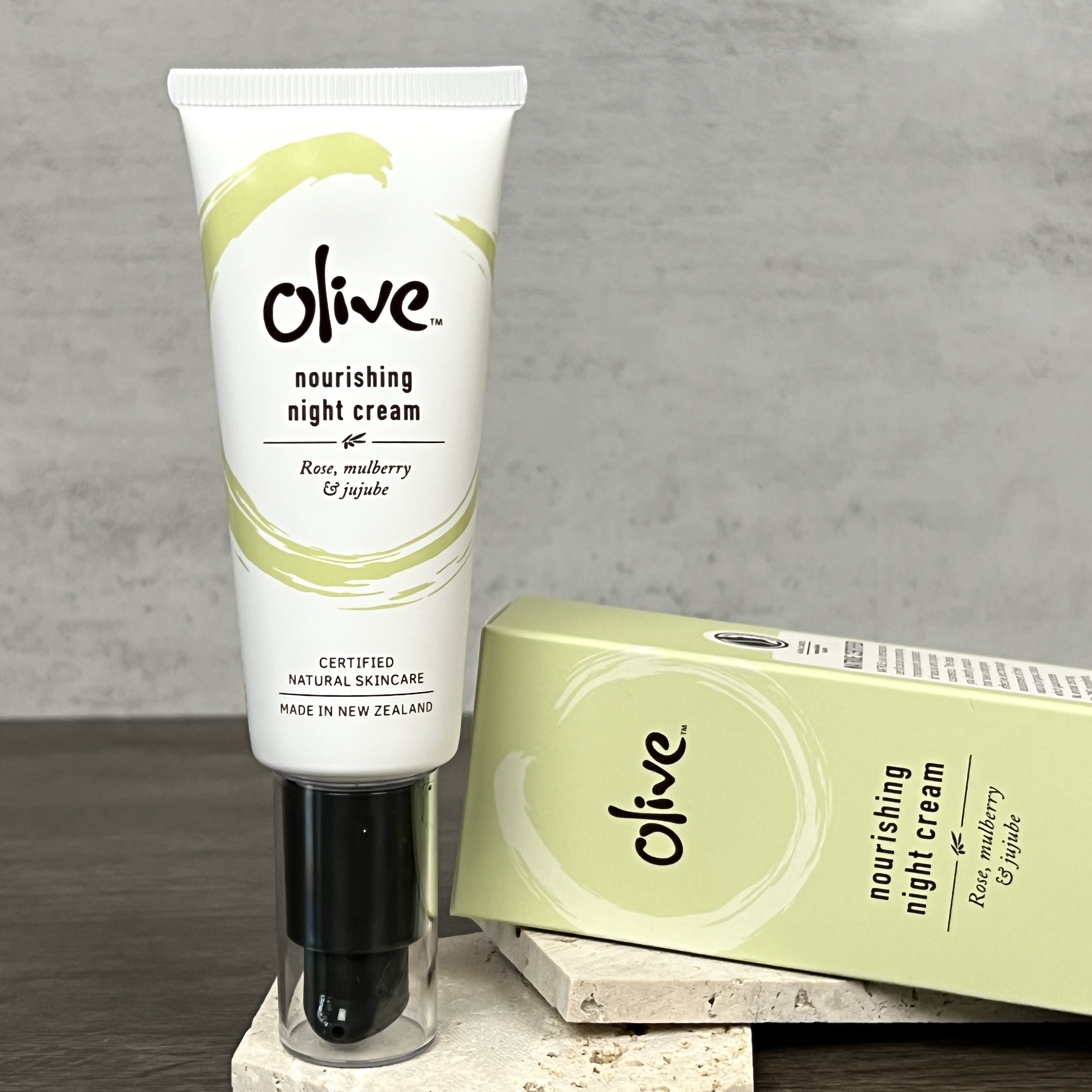 Front of Olive Natural Nourishing Night Cream for Cocotique November 2022