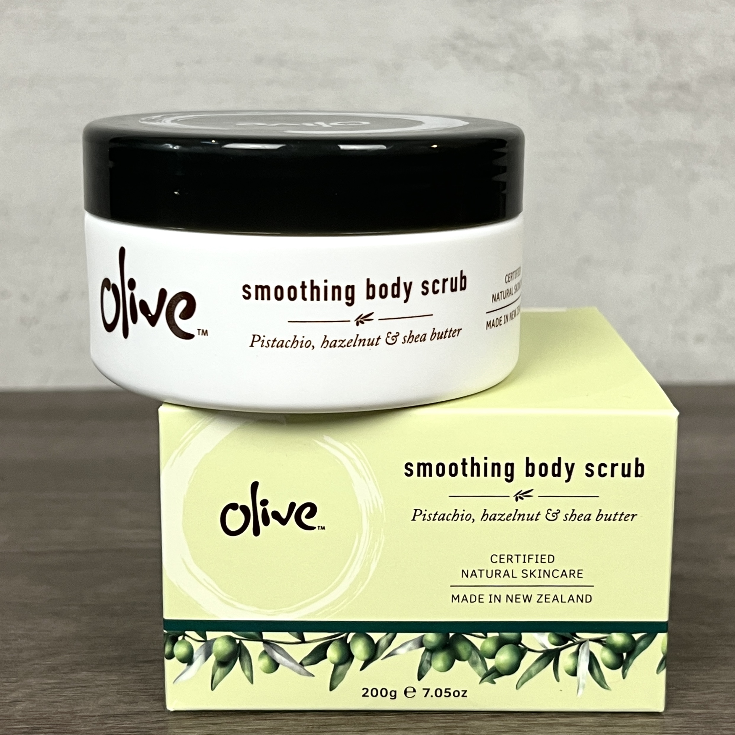 Front of Olive Natural Smoothing Body Scrub for Cocotique November 2022