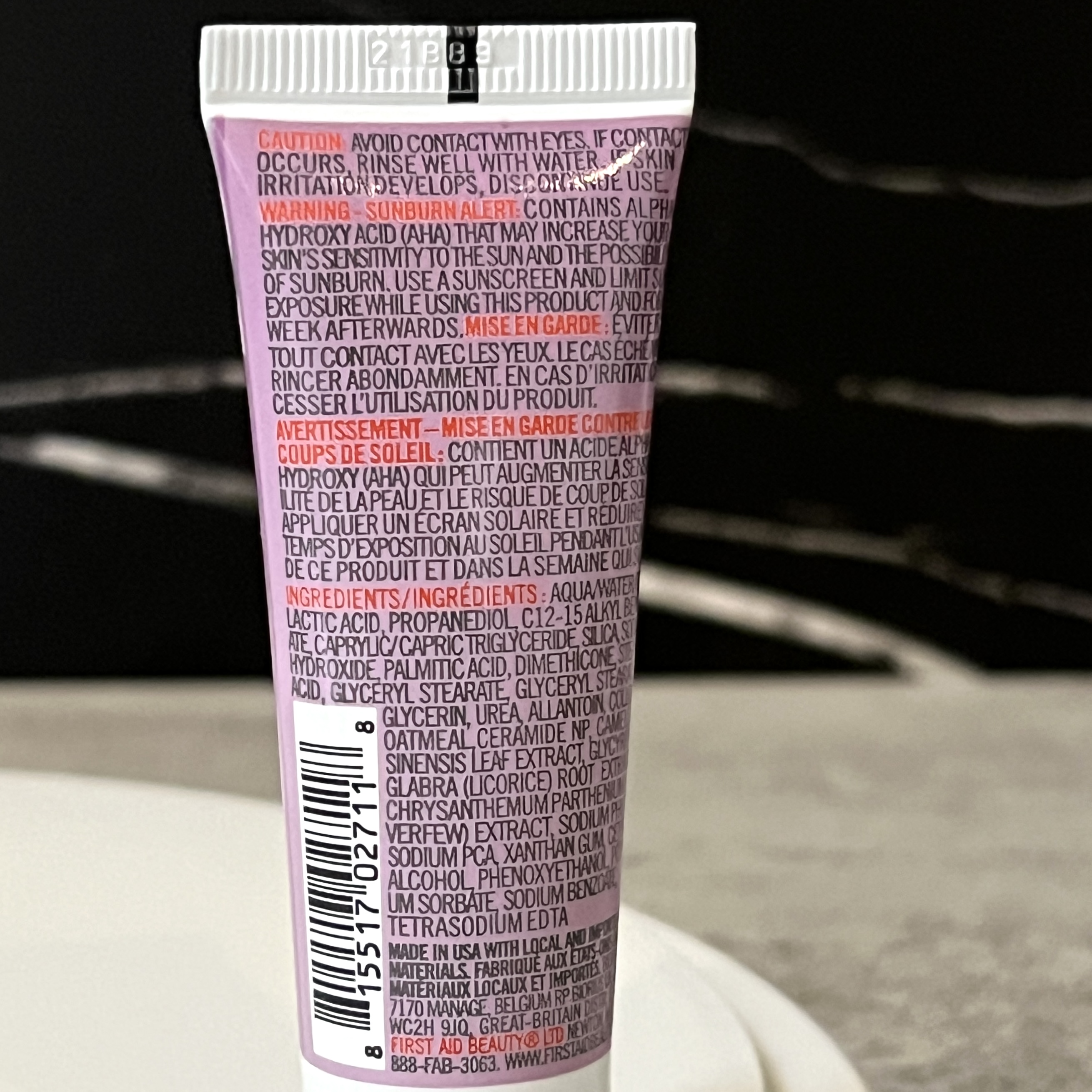 Back of First Aid Beauty KP Body Lotion for GlossyBox December 2022