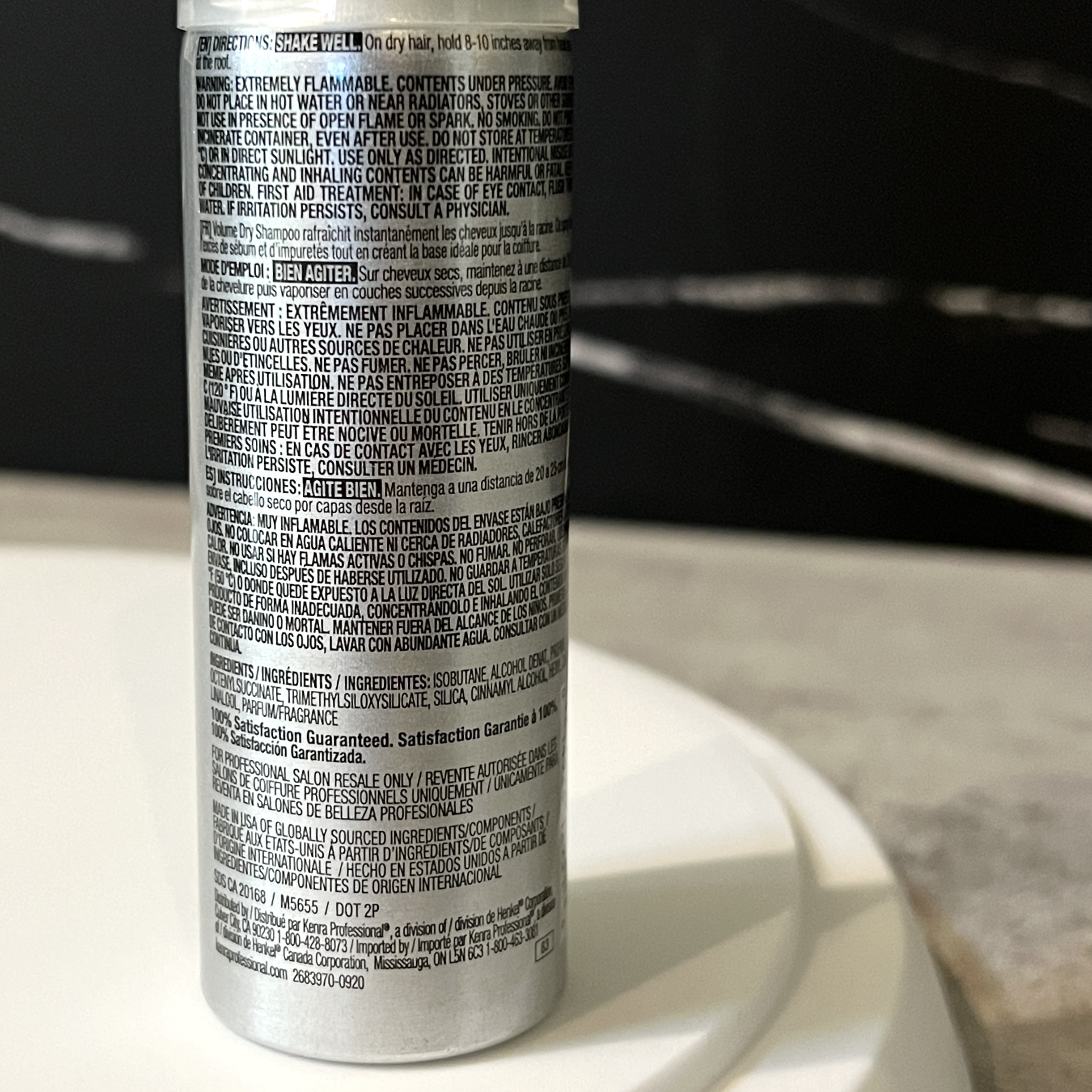 Back of Kenra Volume Dry Shampoo for GlossyBox December 2022