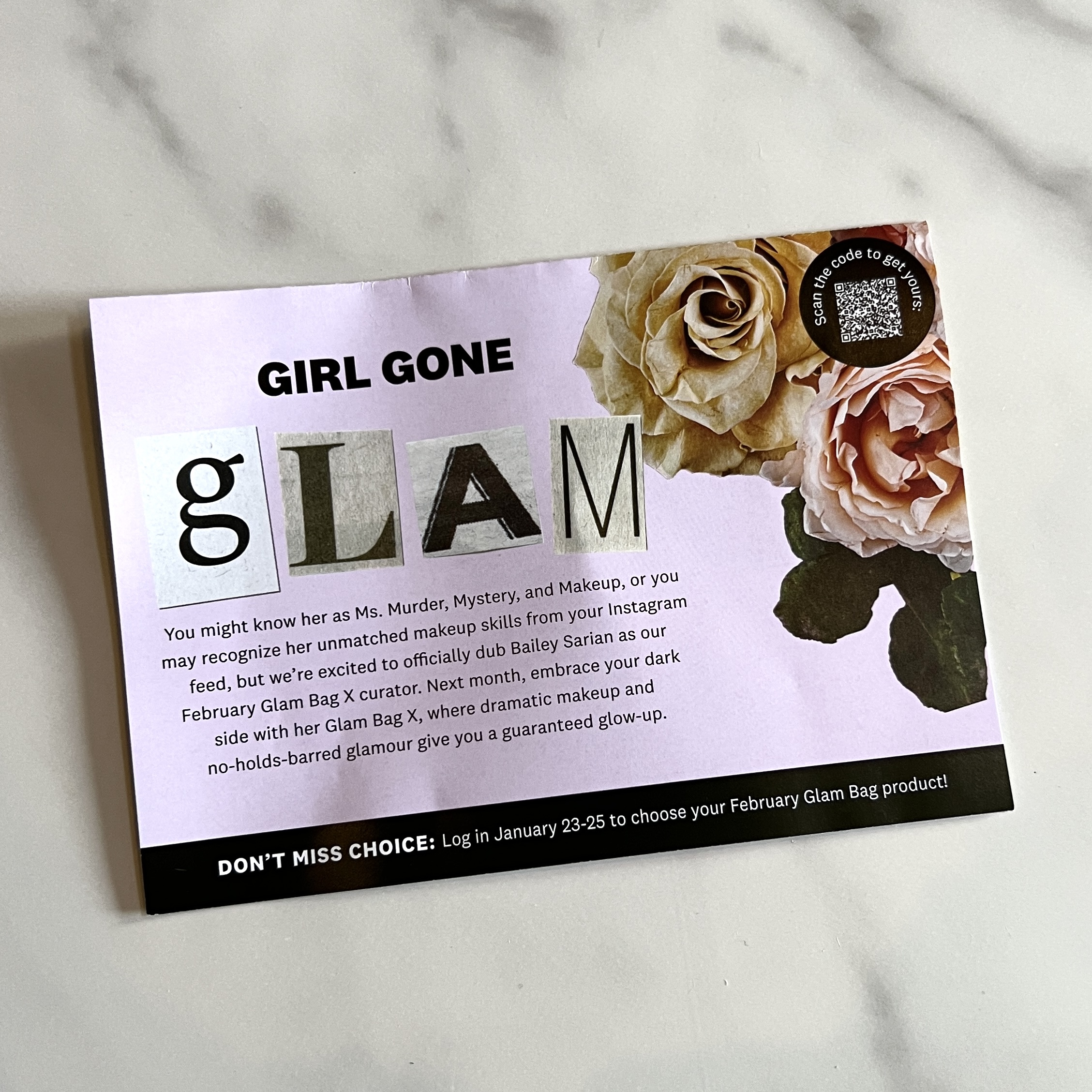 Back of Card for Ipsy Glam Bag January 2023