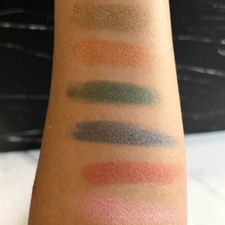 Swatches of Kaleido Cosmetics Vacay Vibes Eyeshadow Palette for Nourish Beauty Box March 2023
