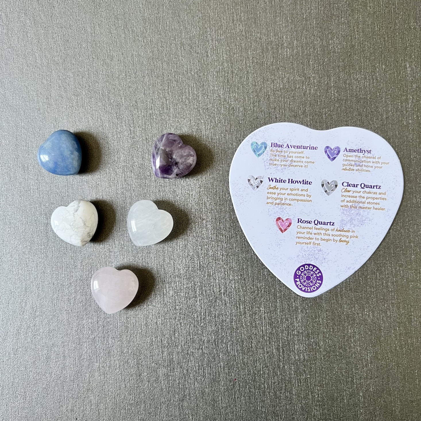 box of cute heart-shaped crystals