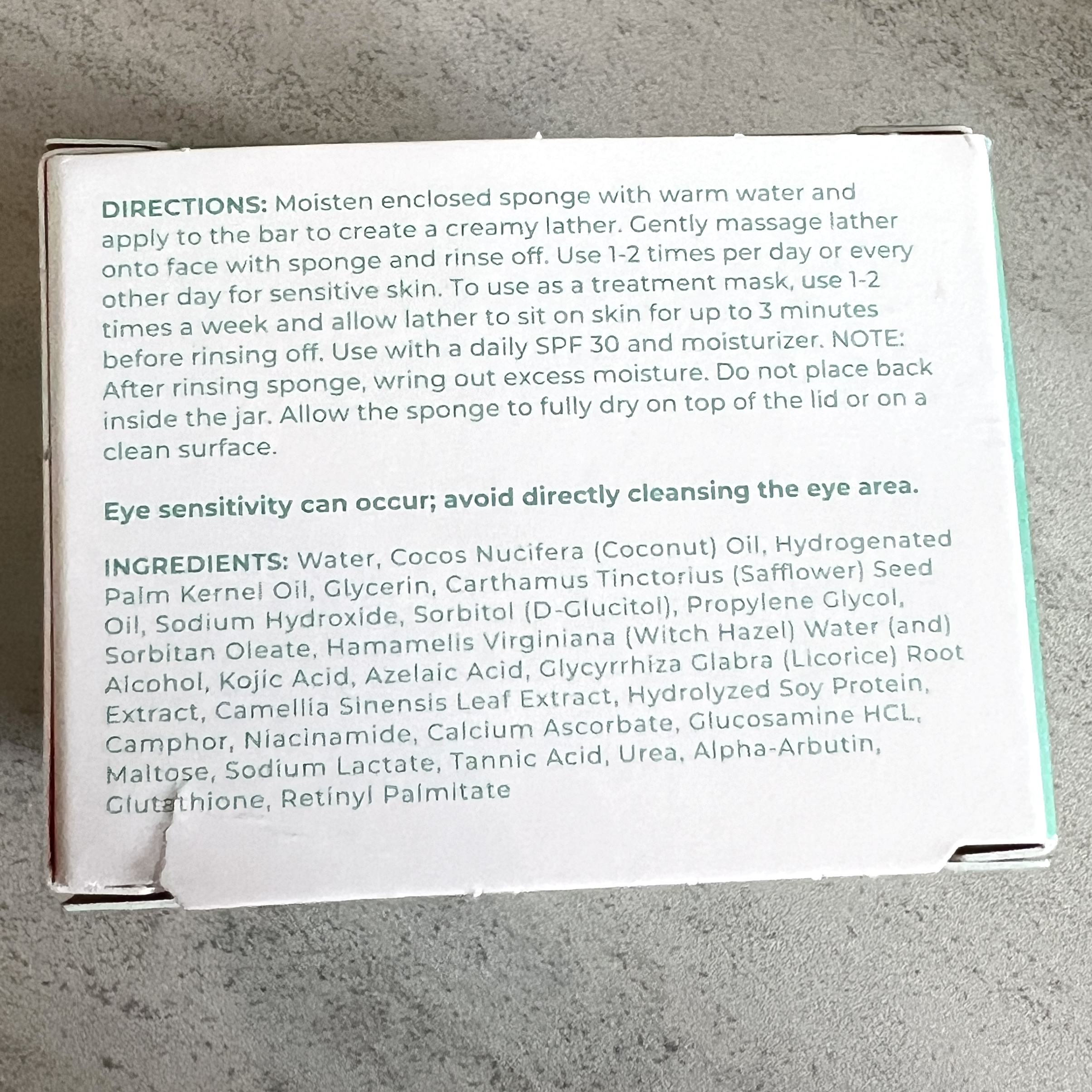 Back of Urban Skin Rx Even Tone Treatment Bar for Cocotique January 2023