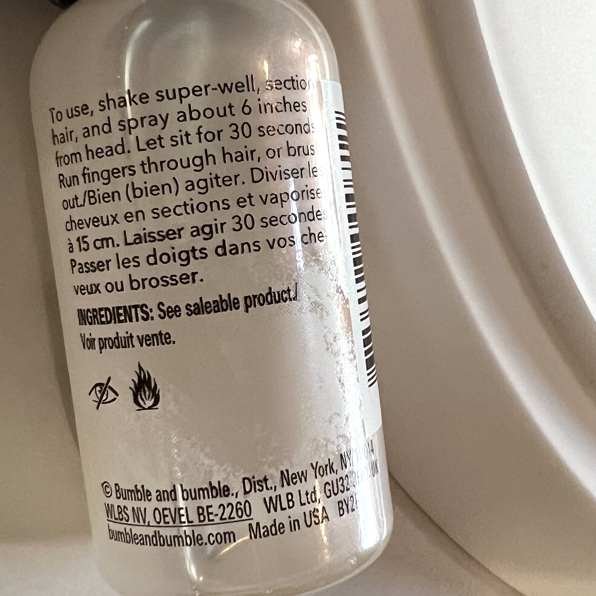 Back of Bumble and Bumble Dry Shampoo Mist for Ipsy Glam Bag February 2023