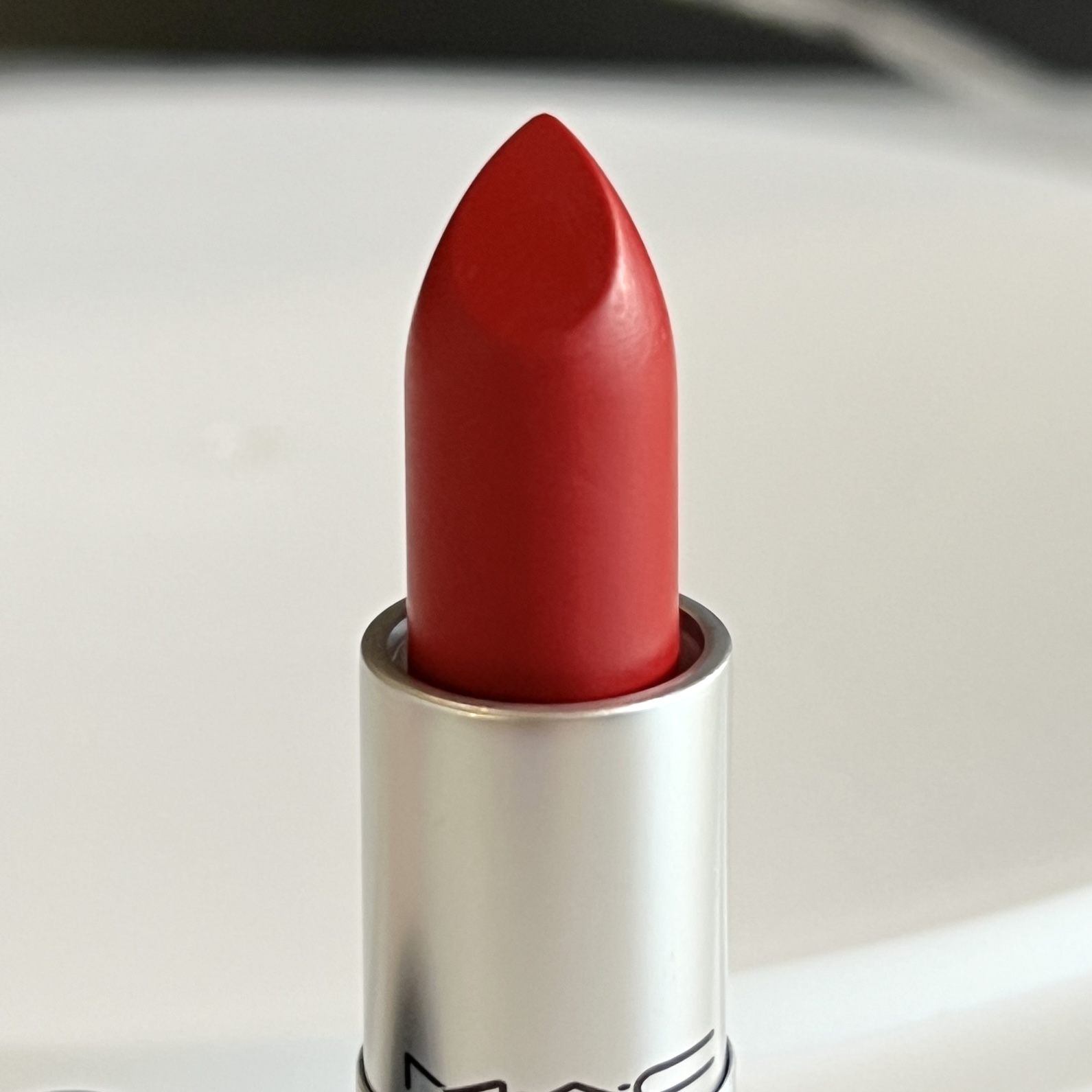 Closeup of MAC Lipstick in Ruby Woo for Ipsy Glam Bag February 2023