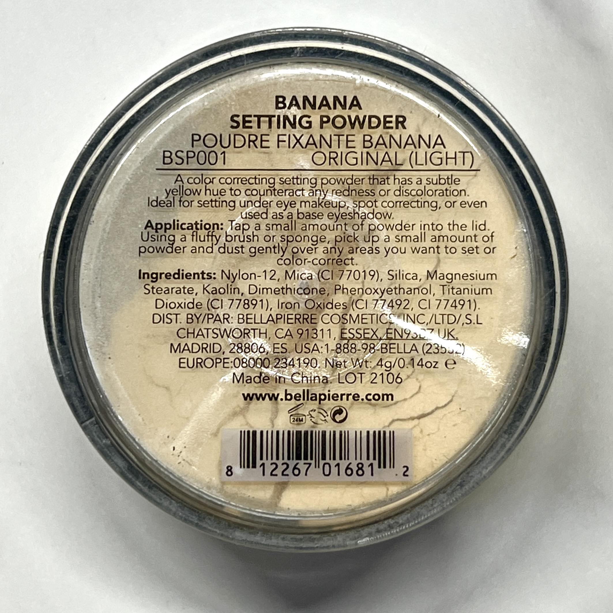 Back of Bellapierre Cosmetics Banana Setting Powder for GlossyBox February 2023