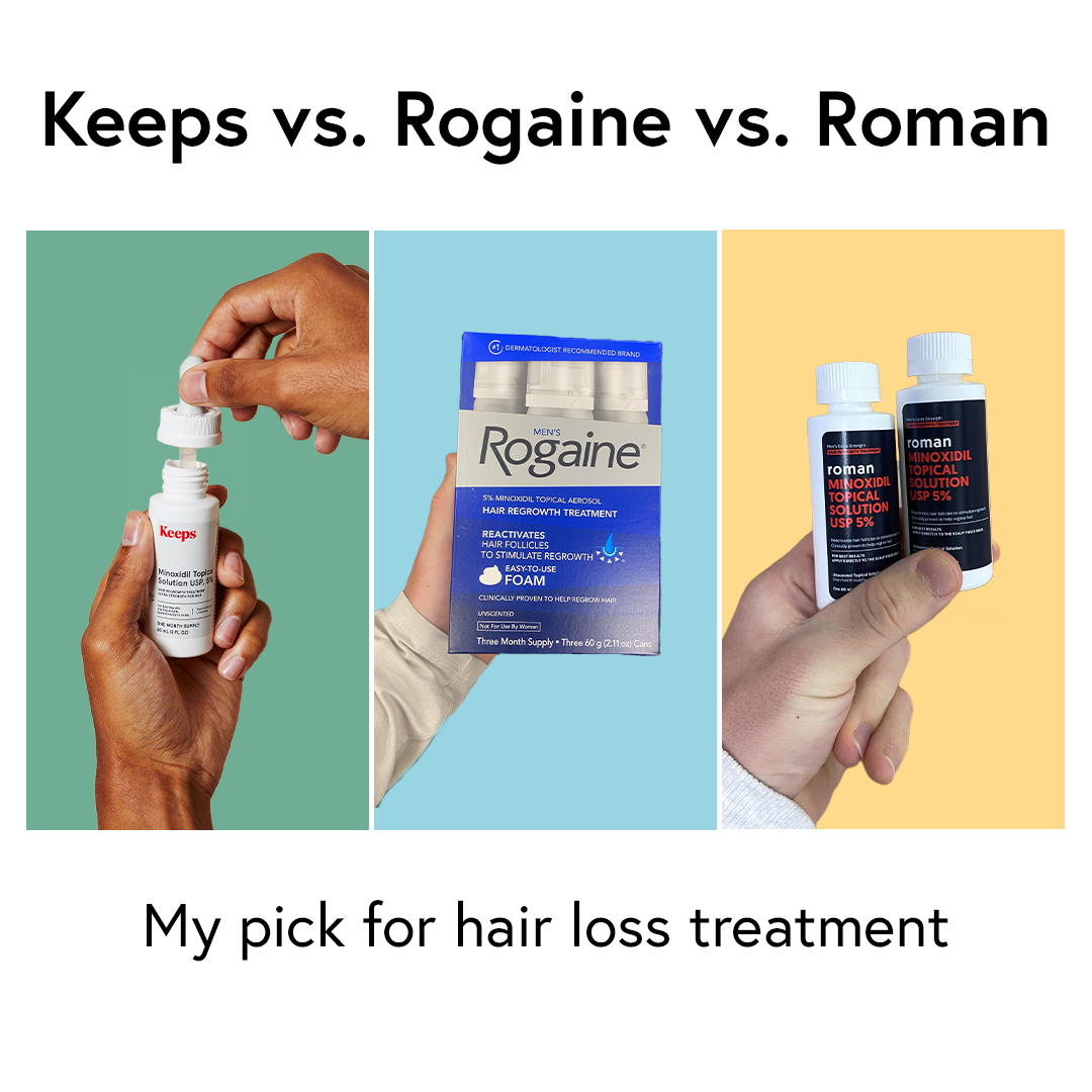 Keeps vs. Rogaine vs. Roman: 3 Hair Loss Treatment Brands Go Head-to-Head