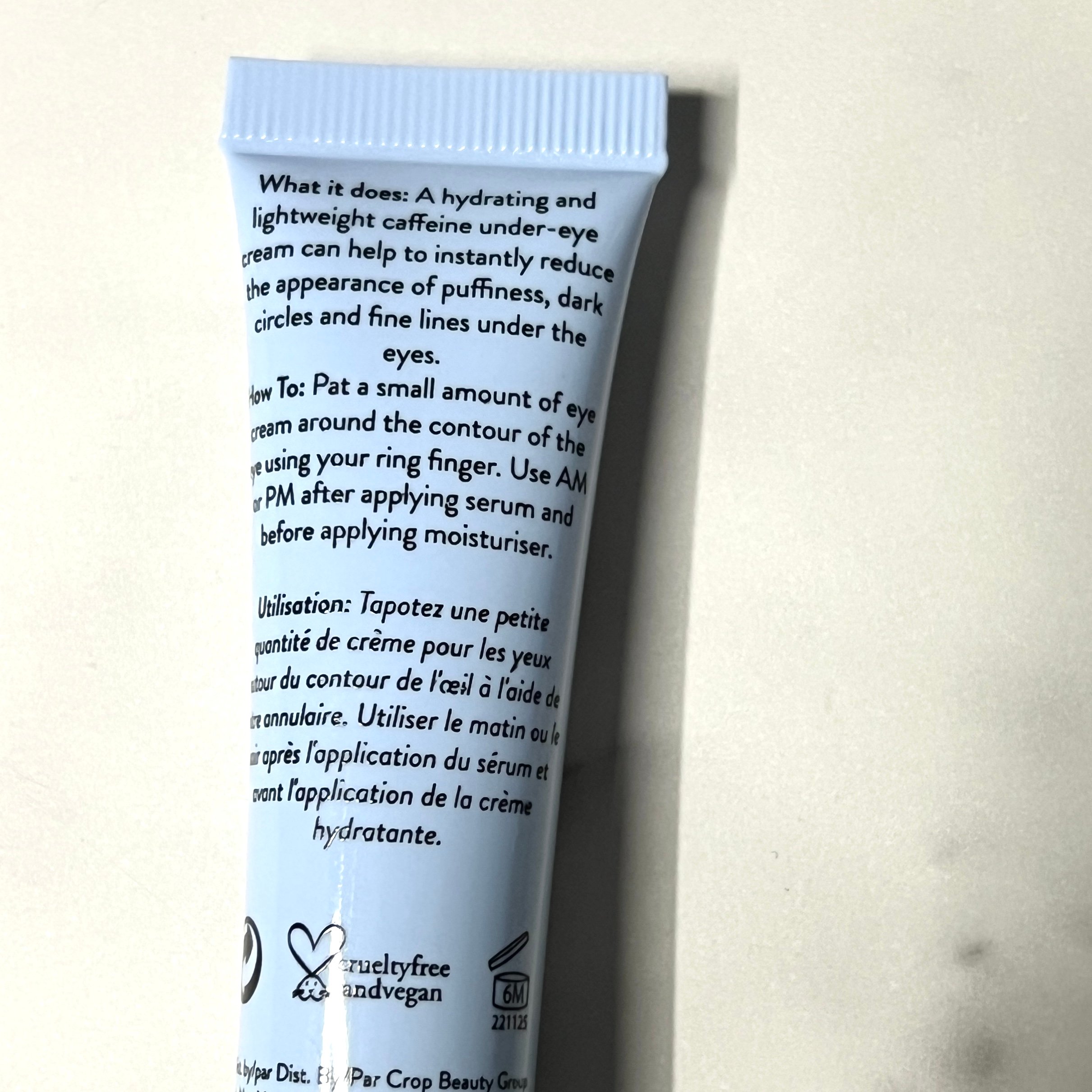 Back of Beautaniq Beauty Caffeine Eye Cream for Ipsy Glam Bag March 2023