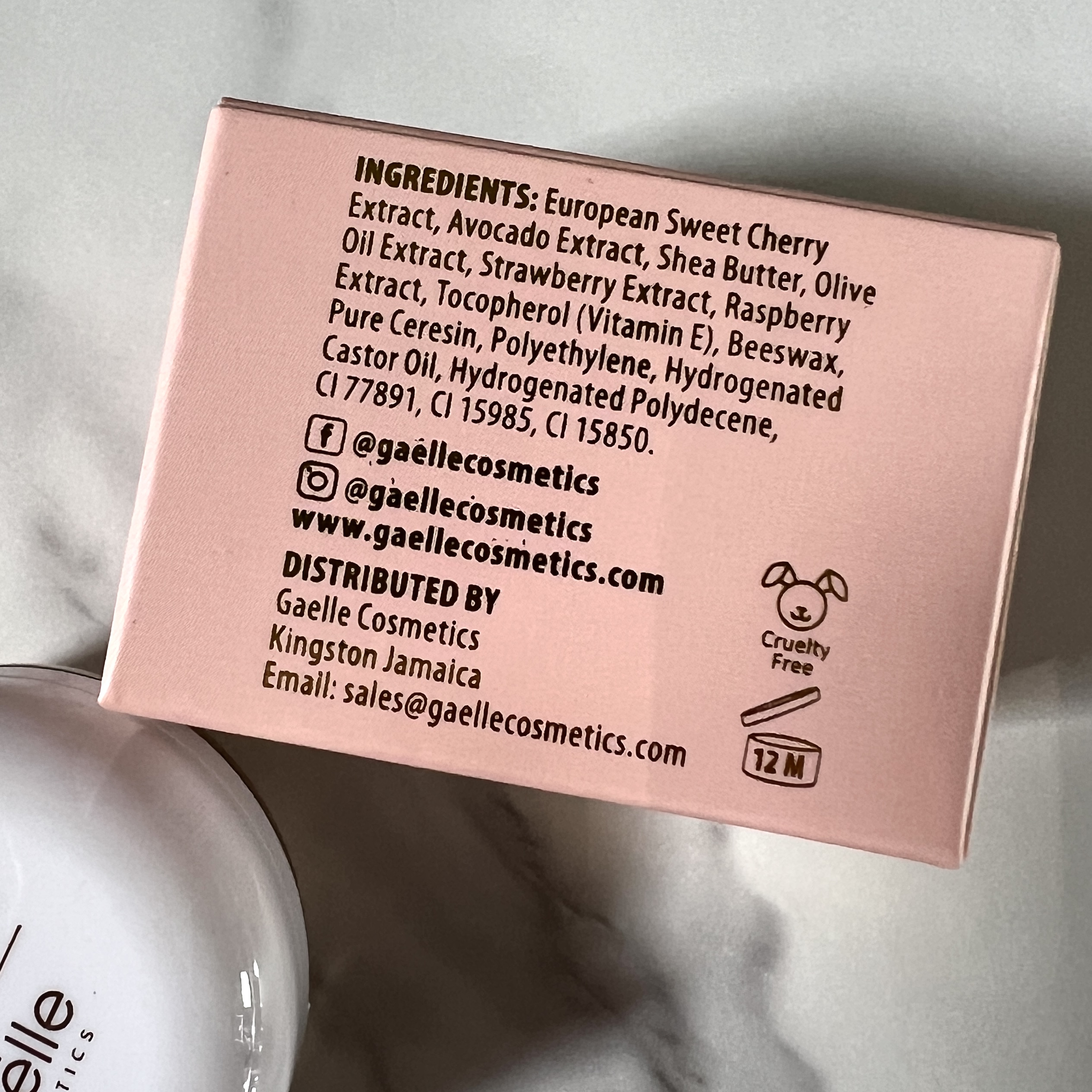 Back of Gaelle Cosmetics Lip Treatment Balm for Cocotique Makeup Lover