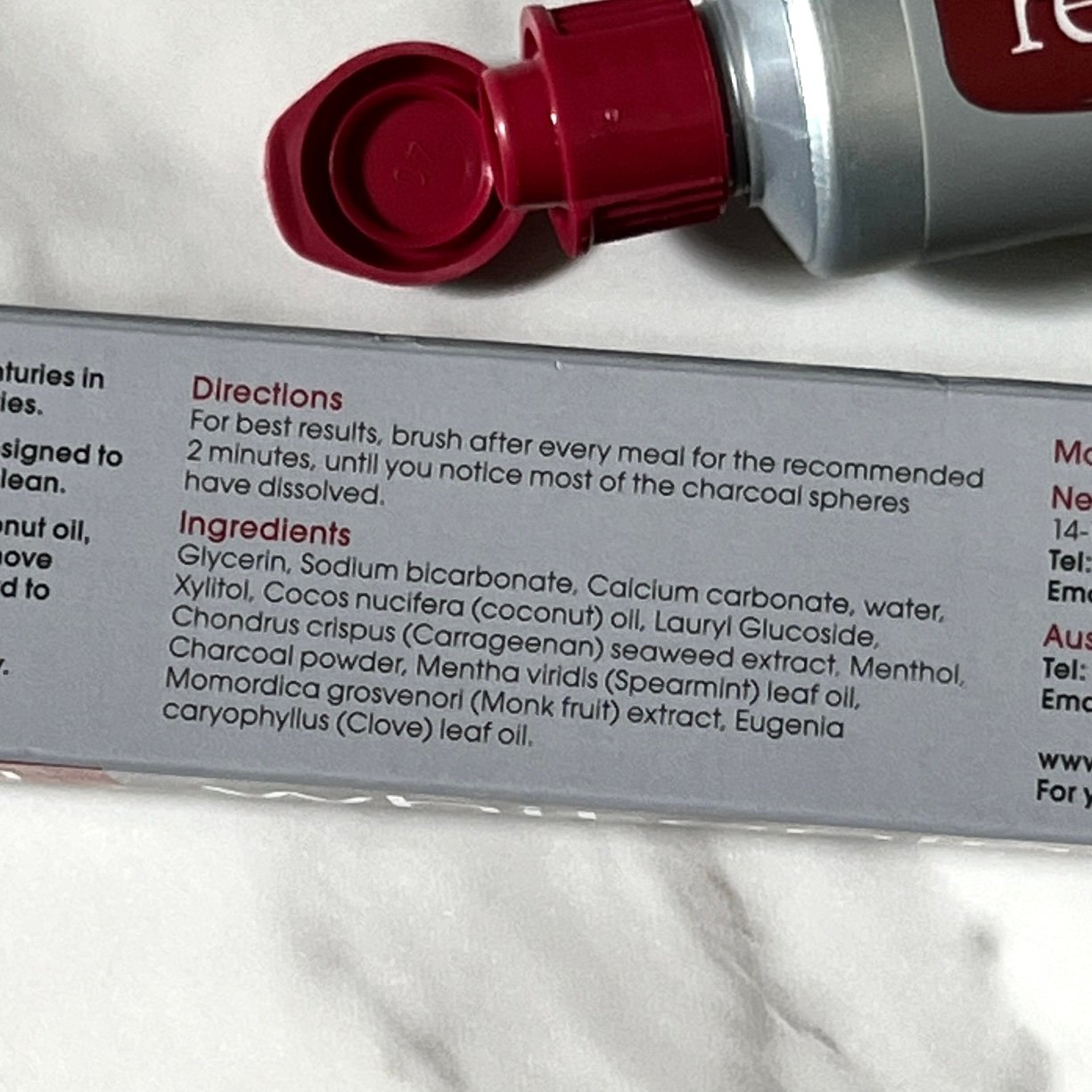 Back of Red Seal Whitening Toothpaste for Cocotique April 2023