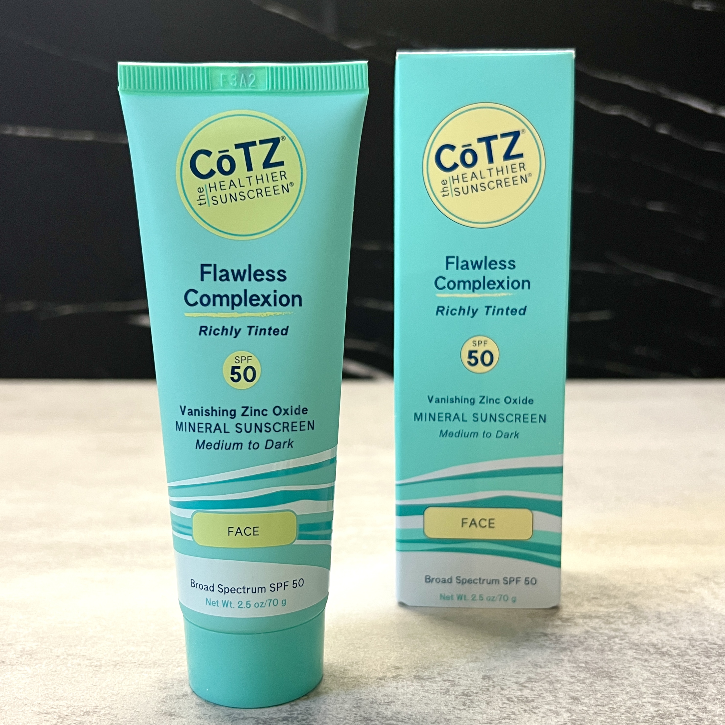 Front of Cotz Richly Tinted Mineral Sunscreen for Cocotique May 2023