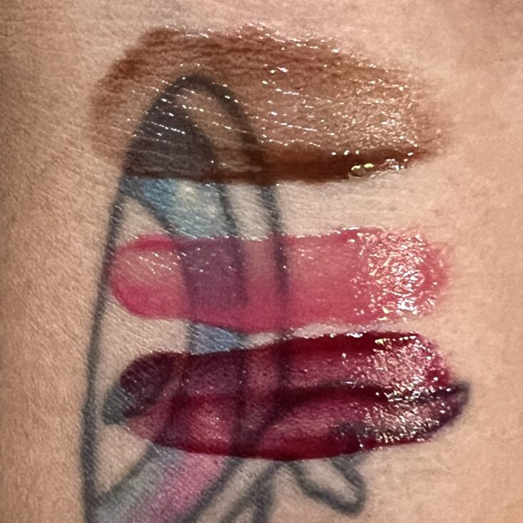 Swatches of Lip Gloss for Brown Sugar Box April 2023