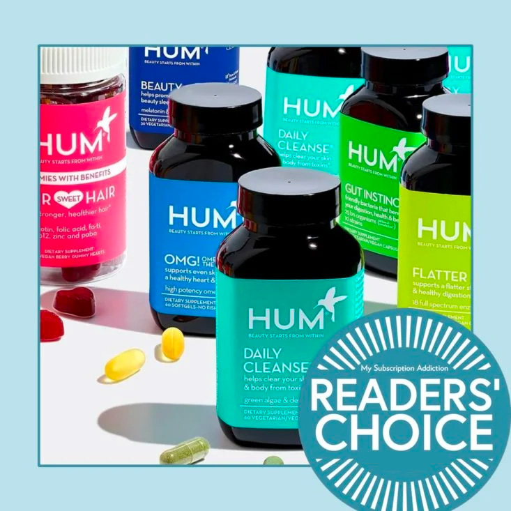 Hum Nutrition example bottles, winner of the best vitamin subscription category.