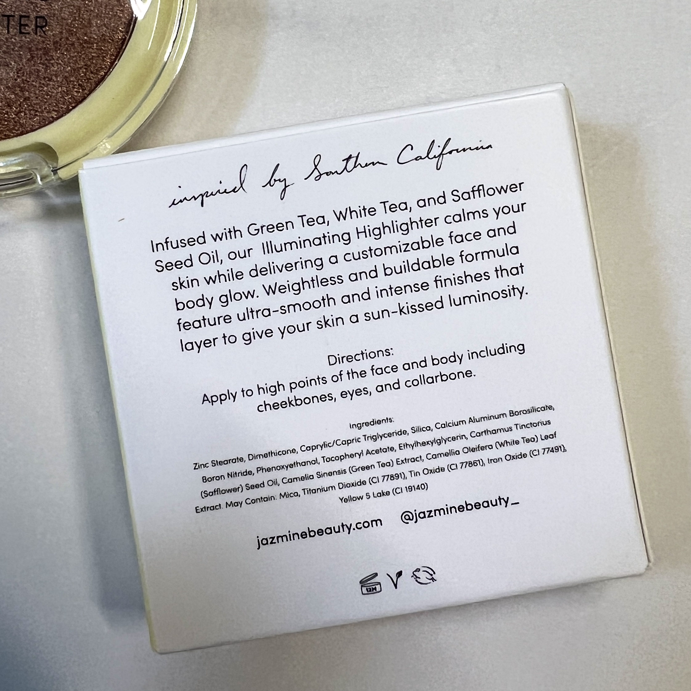 Back of Jazmine Beauty Illuminating Highlighter for Ipsy Glam Bag May 2023